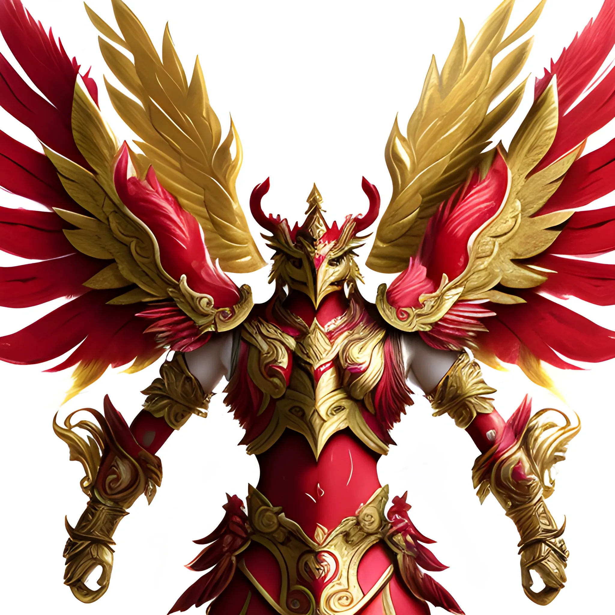 the mascot of the Garuda beast  with golden wings and red and white armor, red and white flag background, Pencil Sketch, Water Color, Oil Painting, 3D