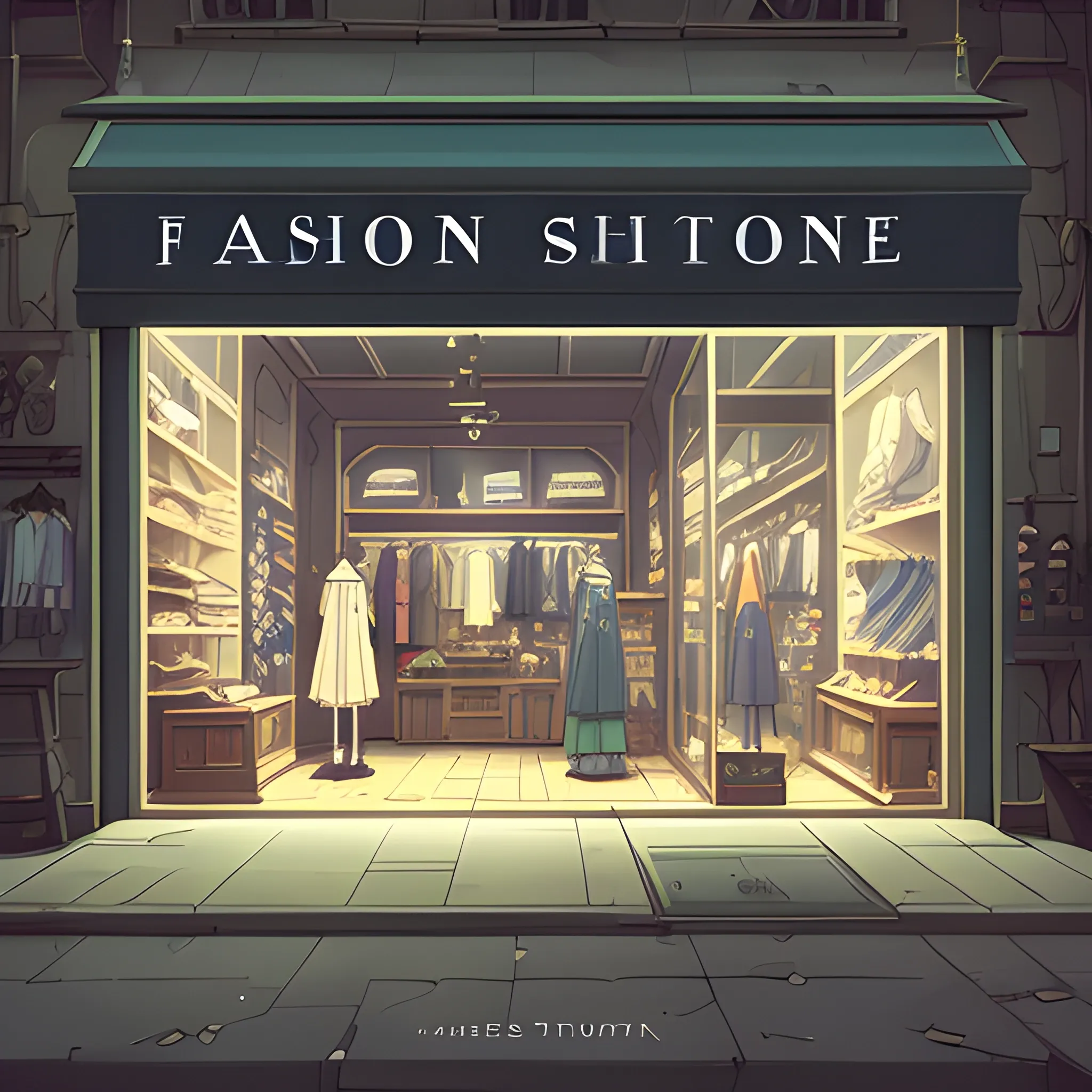 fashion store with items... in the style of makoto shinkai and greg rutkowski and albert bierstadt and james gurney, Cartoon