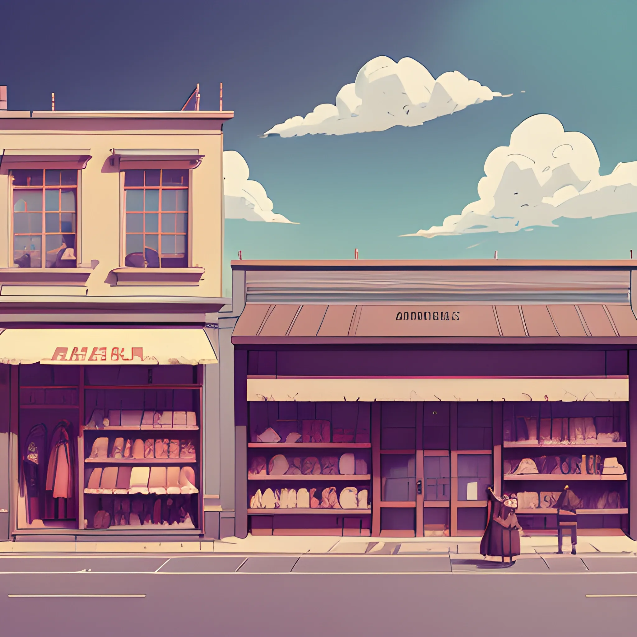 facade of a fashion store with items... in the style of makoto shinkai and greg rutkowski and albert bierstadt and james gurney, Cartoon