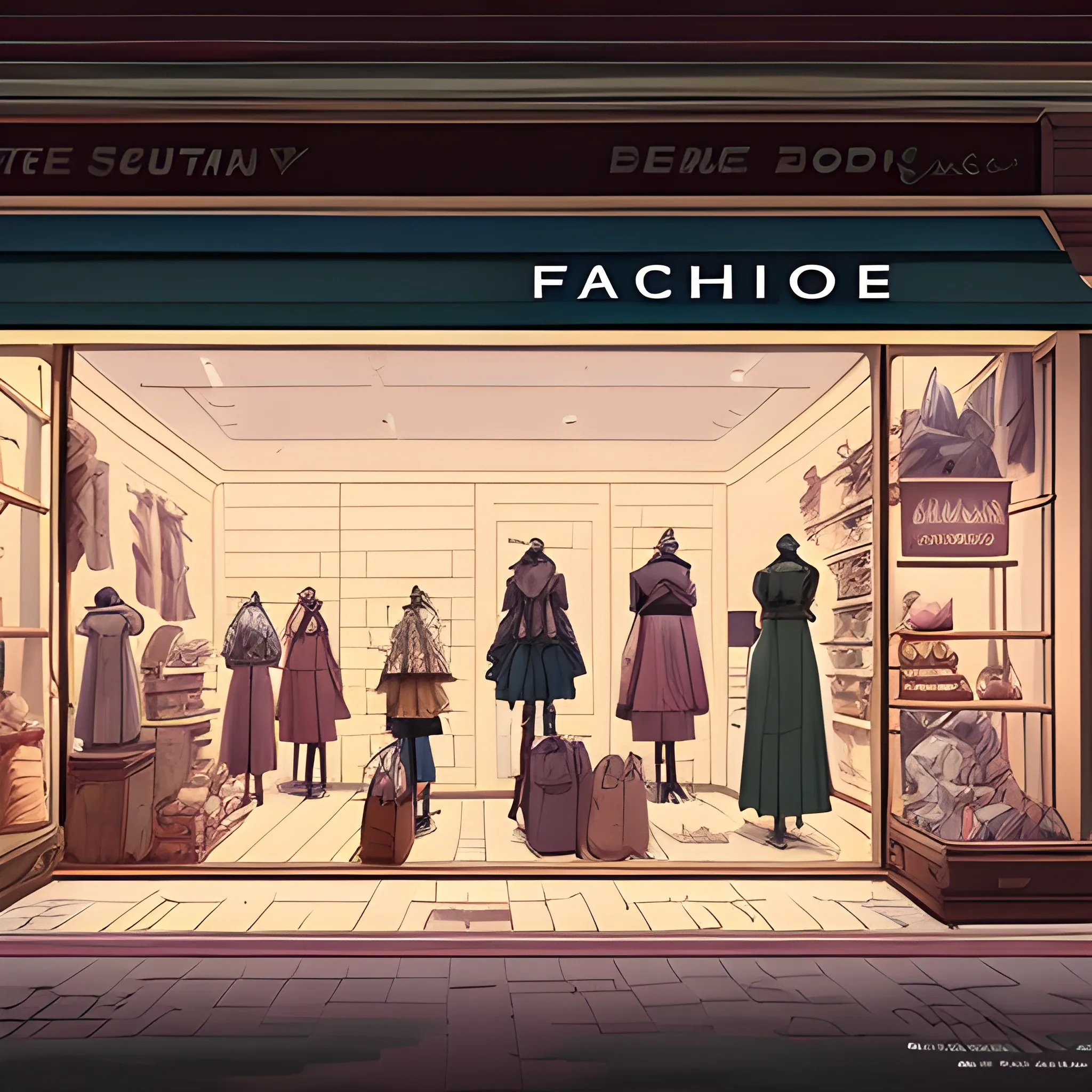 facade of a fashion store with items... in the style of makoto shinkai and greg rutkowski and albert bierstadt and james gurney, Cartoon