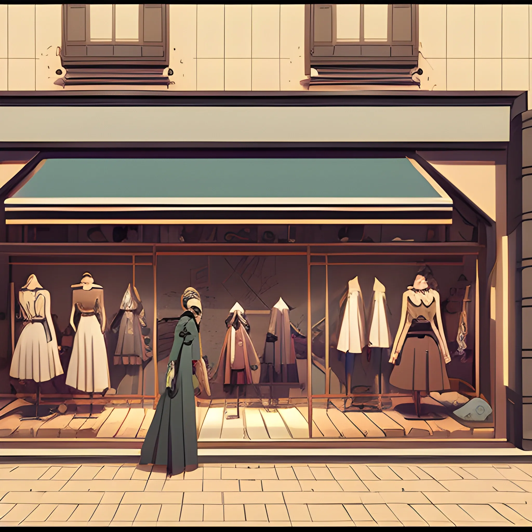 facade of a fashion store with items... in the style of makoto shinkai and greg rutkowski and albert bierstadt and james gurney, Cartoon