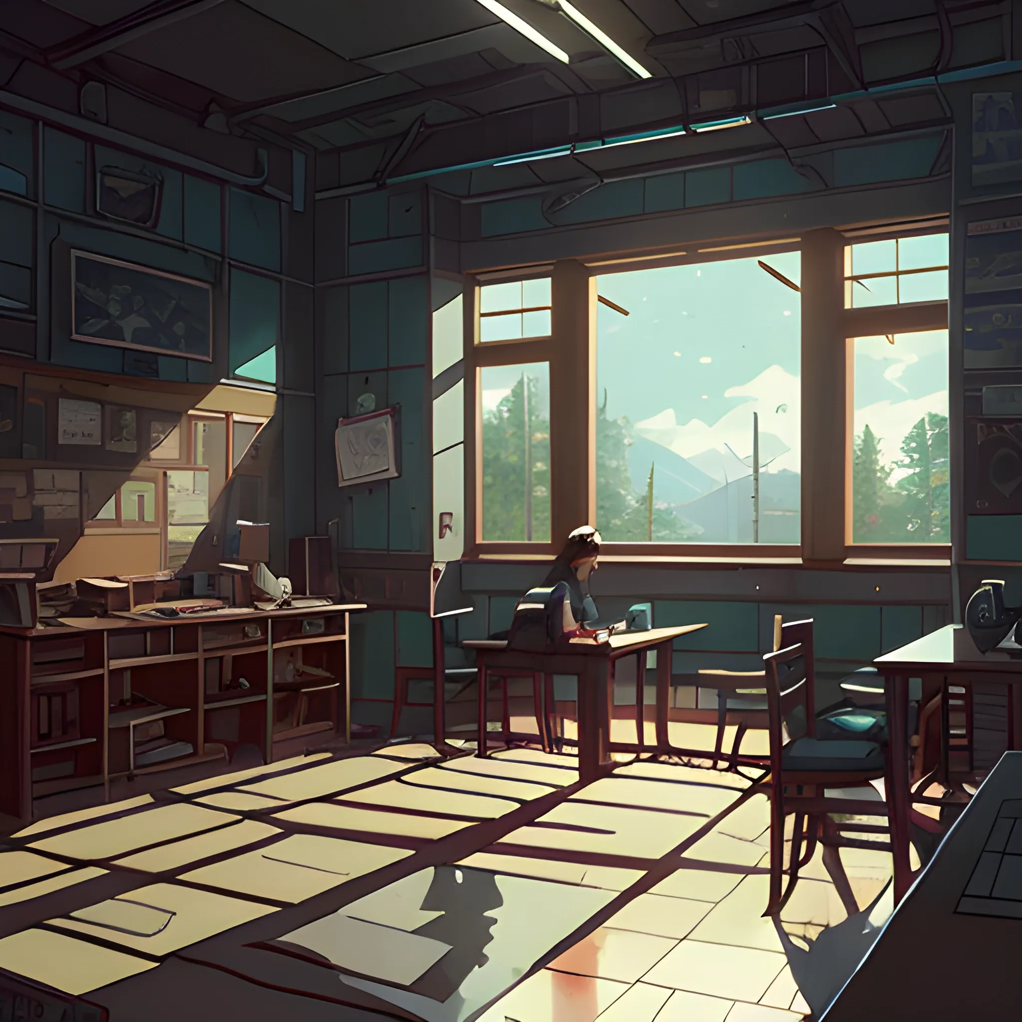 university interior... in the style of makoto shinkai and greg rutkowski and albert bierstadt and james gurney, Cartoon