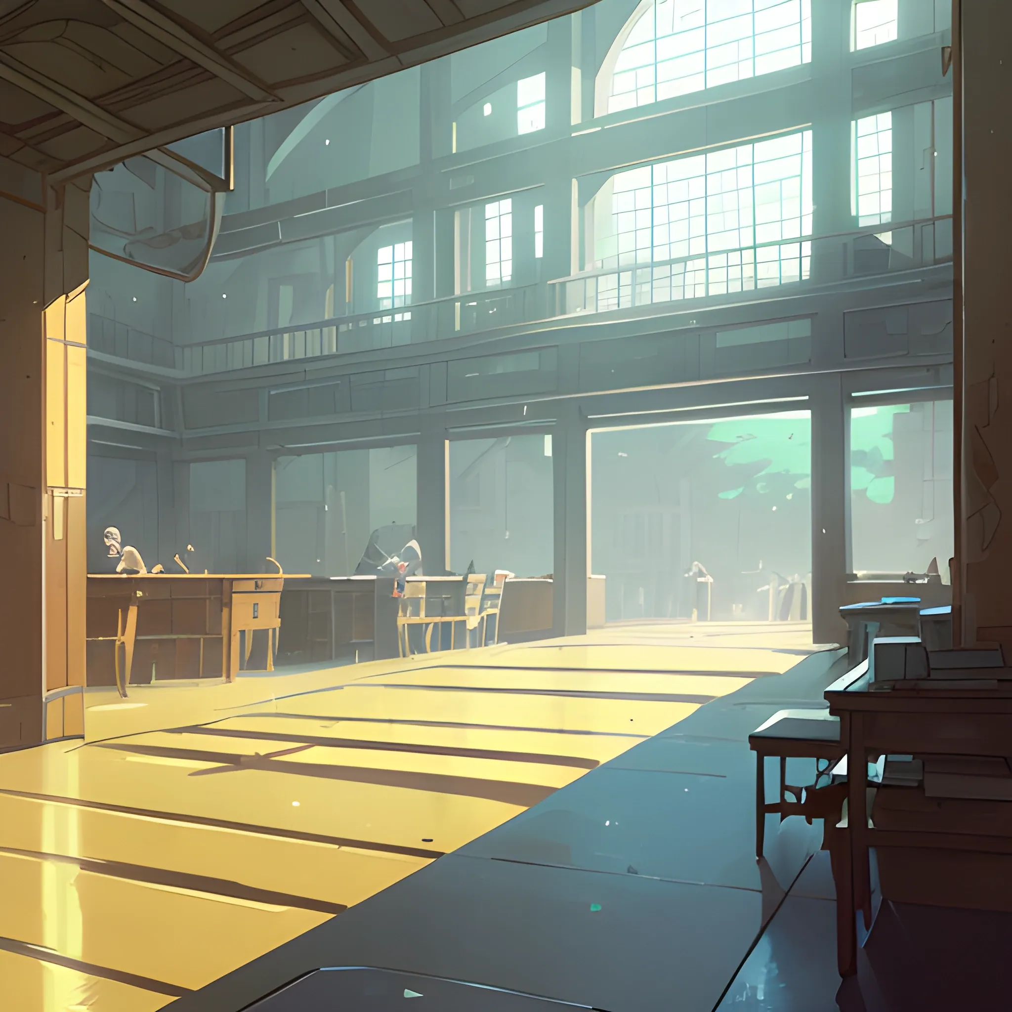 university interior... in the style of makoto shinkai and greg rutkowski and albert bierstadt and james gurney, Cartoon