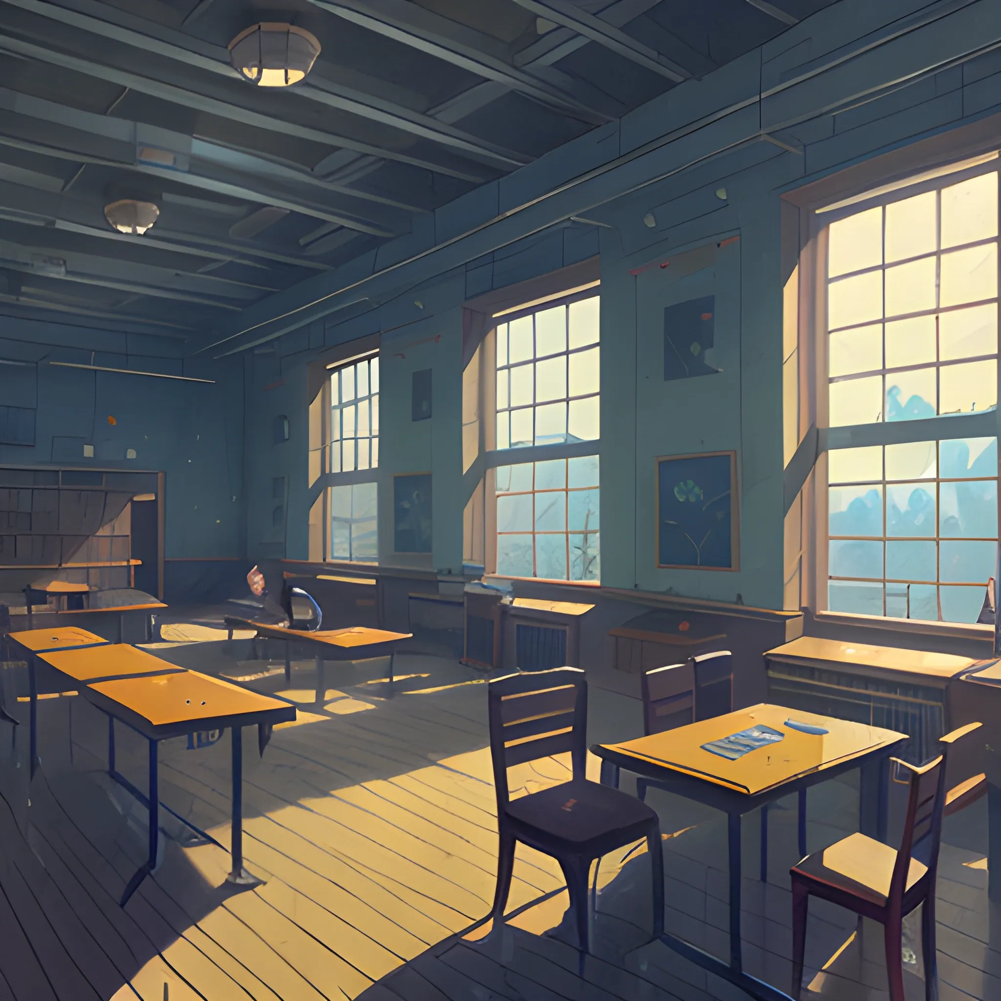 university interior... in the style of makoto shinkai and greg rutkowski and albert bierstadt and james gurney, Cartoon