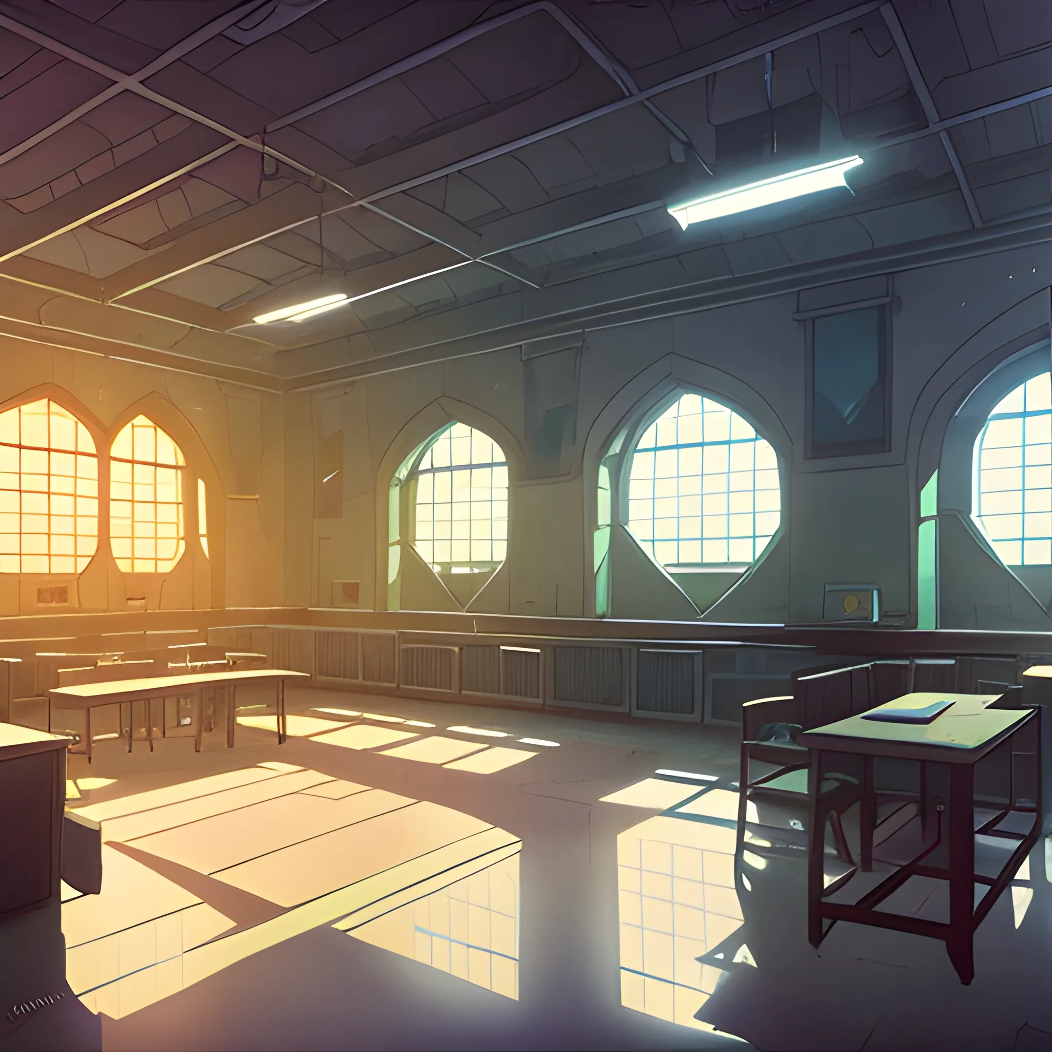 university interior... in the style of makoto shinkai and greg rutkowski and albert bierstadt and james gurney, Cartoon