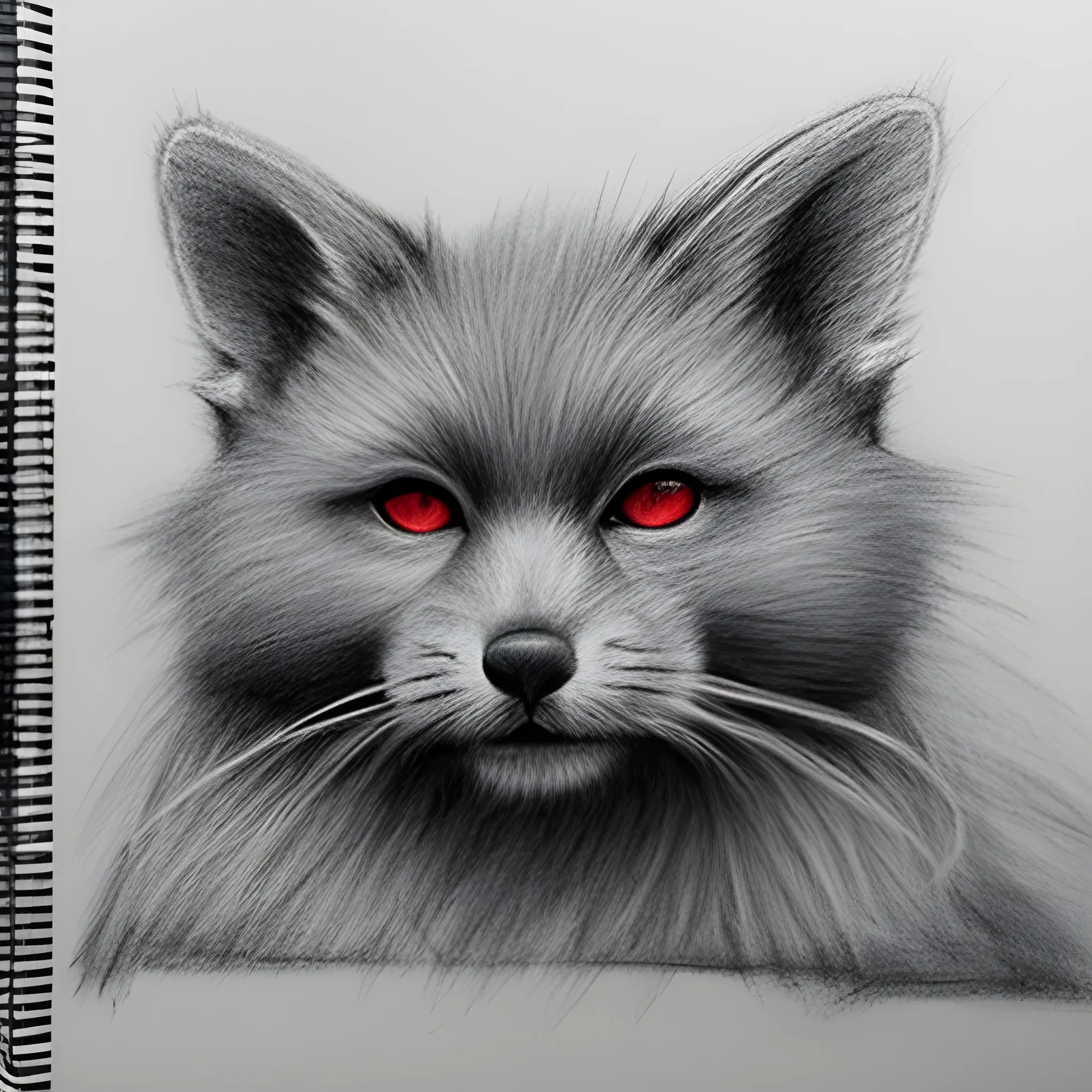 furry, red and grey fur, Pencil Sketch