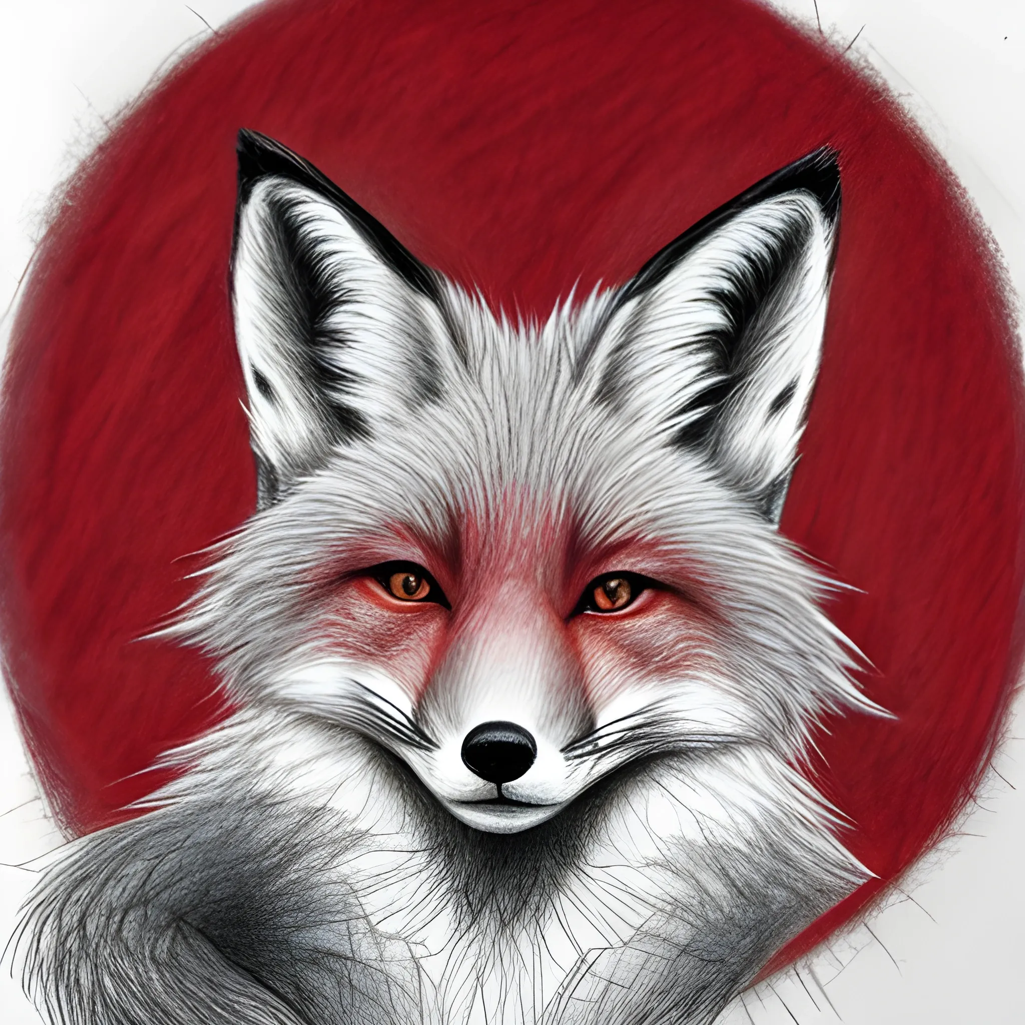 furry, fox , red and grey fur, Pencil Sketch