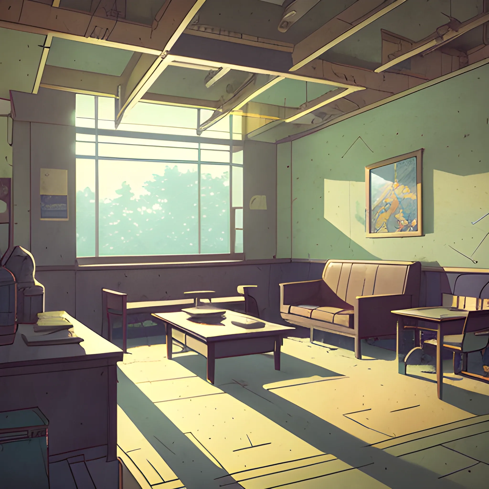 university interior... in the style of makoto shinkai and greg rutkowski and albert bierstadt and james gurney, Cartoon