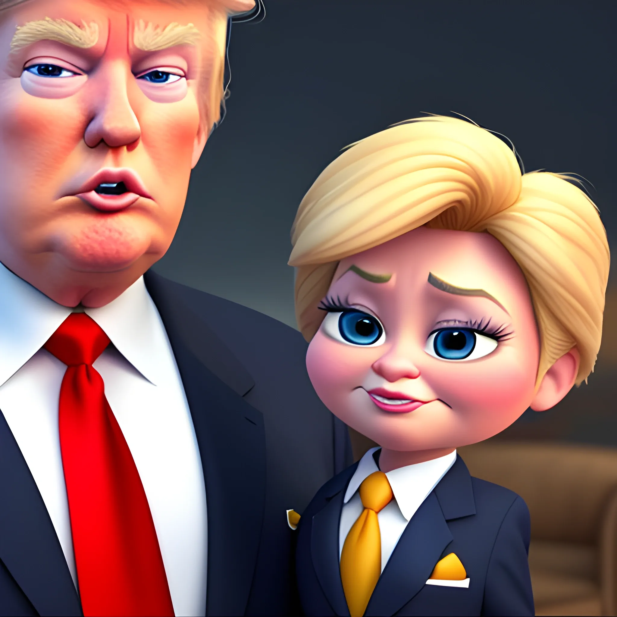 screenshot of Donald Trump in costume in a pixar movie. 3 d rendering. unreal engine. amazing likeness. very detailed. cartoon caricature, 