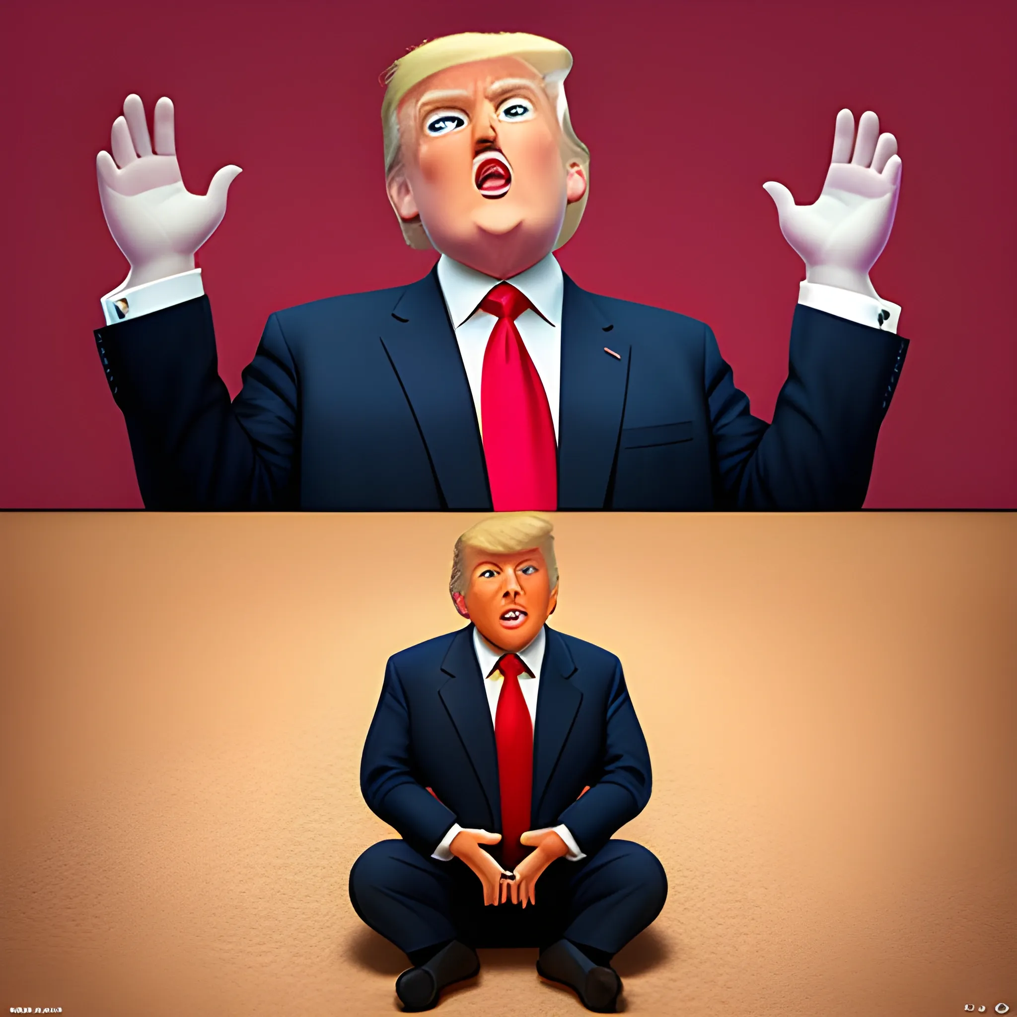 Donald Trump, in a pixar movie, 3d, astonishment