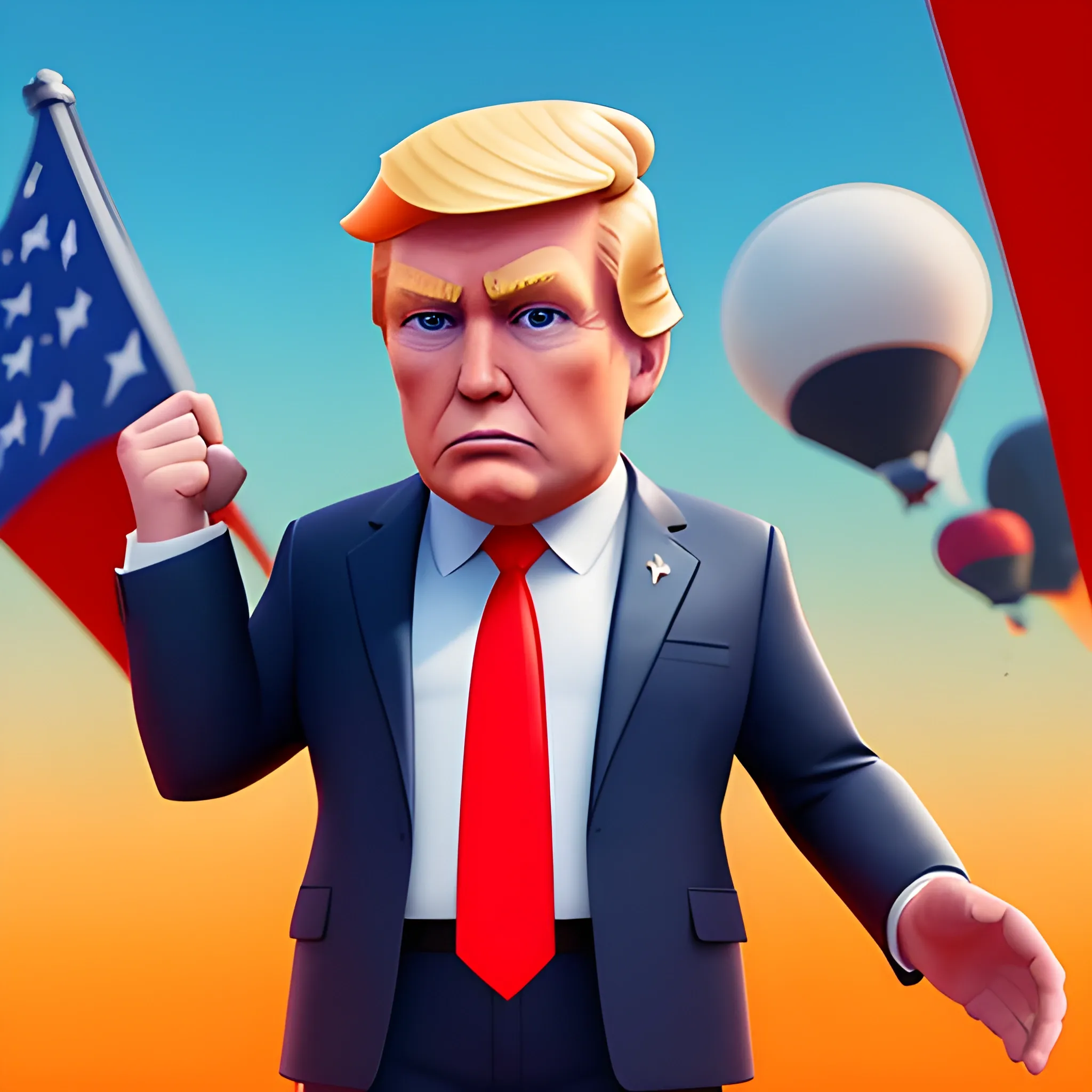 Donald Trump, in a Fortnite style, 3d, 