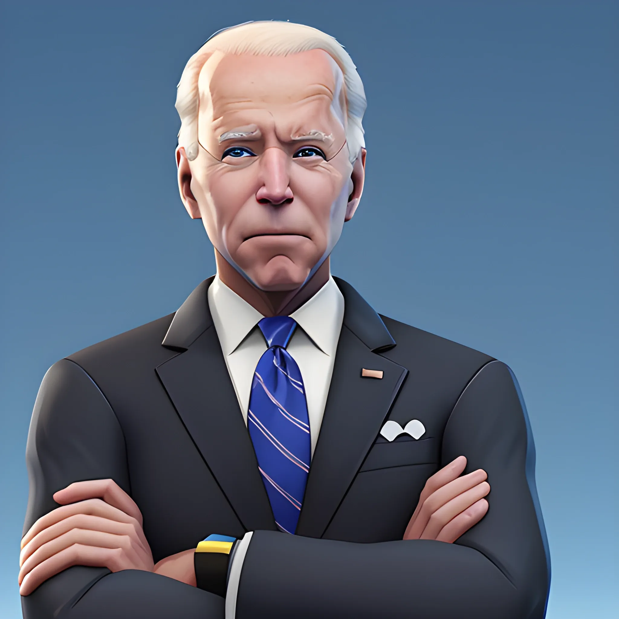 Joe Biden, in a Fortnite style, 3d, look to the left