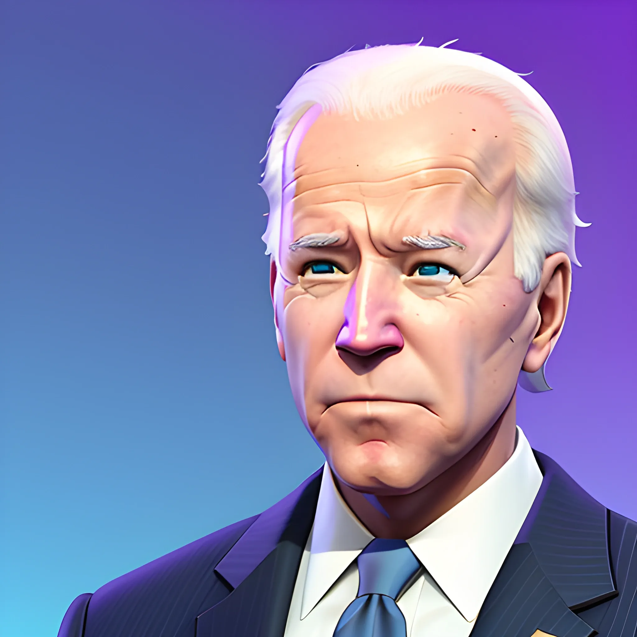 Joe Biden, in a Fortnite style, 3d, turn to the left