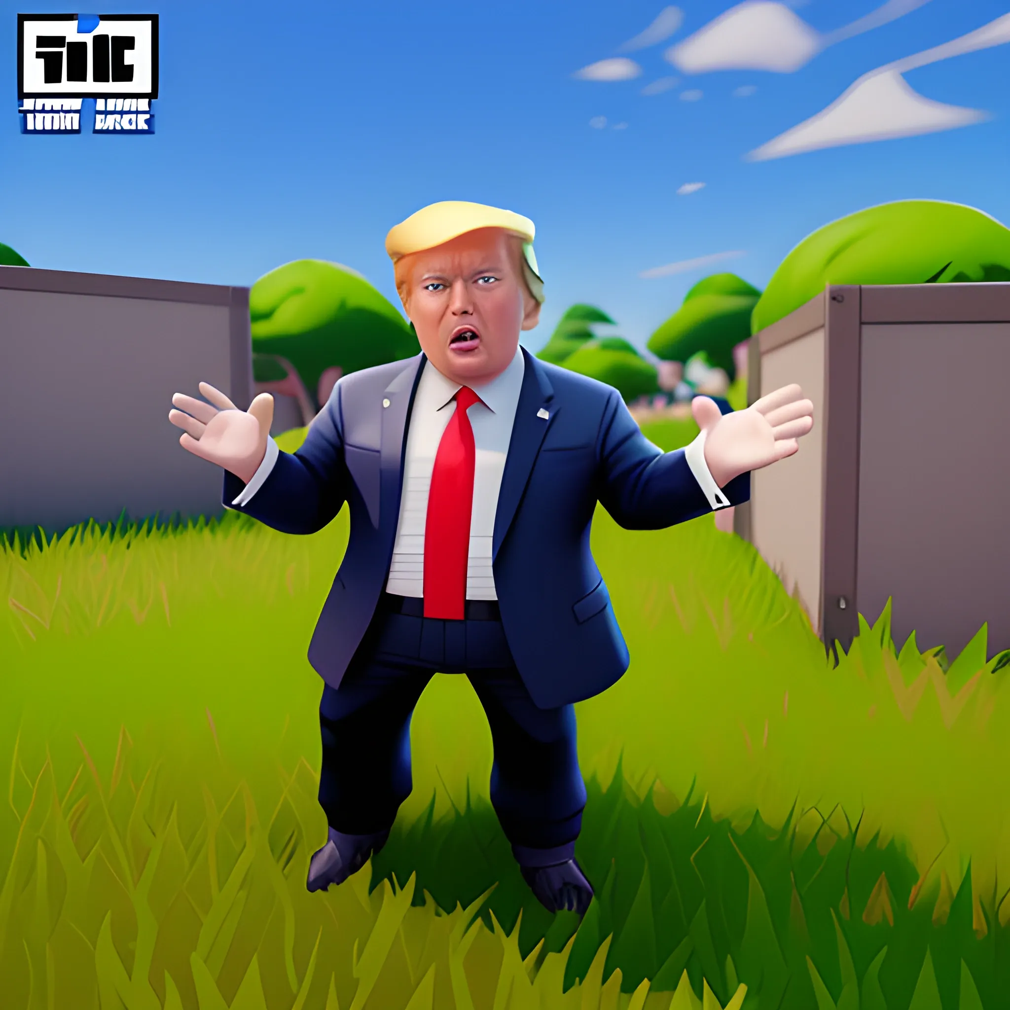 Donald Trump, in a Fortnite style, 3d, turn to the right