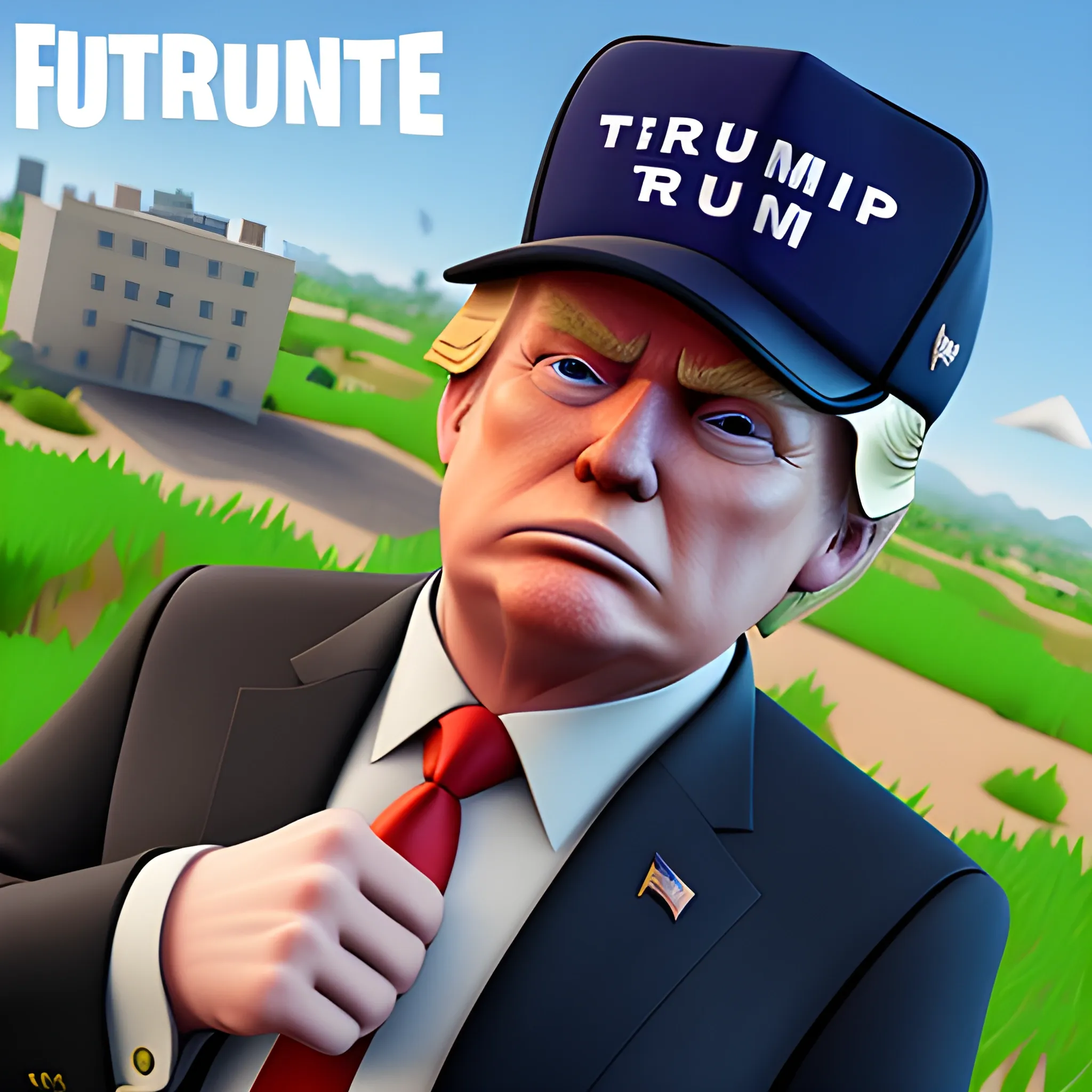 Donald Trump, in a Fortnite style, 3d, turn to the right