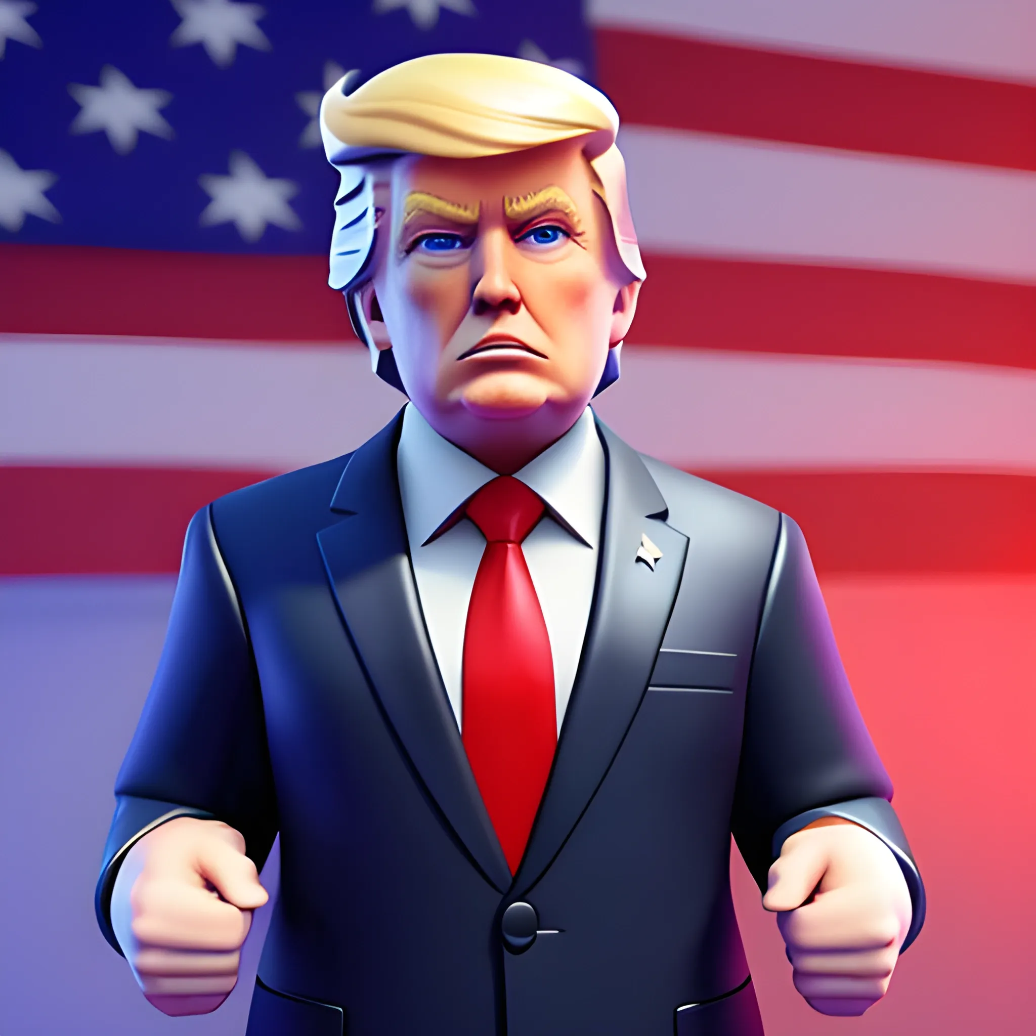 Donald Trump, in a Fortnite style, 3d