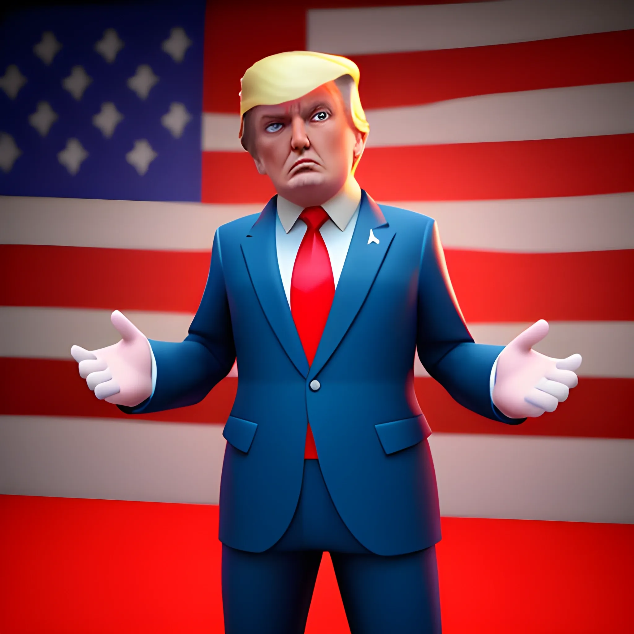 Donald Trump in costume ,  3d, Fortnite style, 