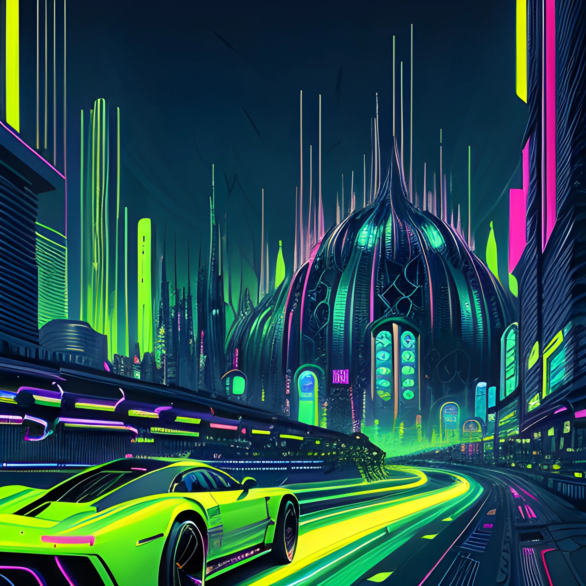 lime and sillver colors, spirals,  true aesthetics,  psychedelic art nouveau style spiral. korean modern vulgar techno girl,  postapocaliptic city in the background, dark night, art by Greg Rutkowski, acrylic, high contrast,, ultra detailed, ultra quality, CGSocietyHighly detailed, highest quality"