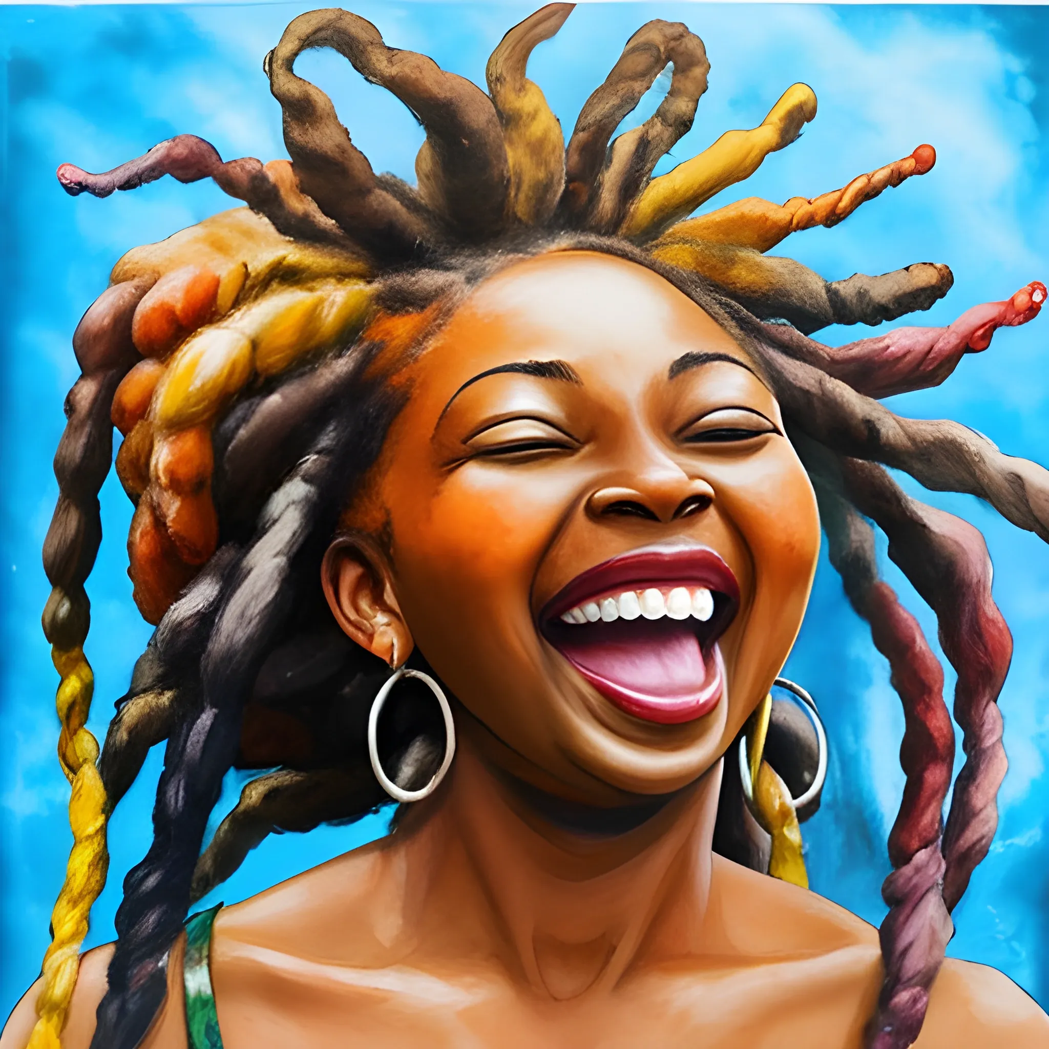 black woman with big breasts, dread locks laughing standing, C... -  Arthub.ai