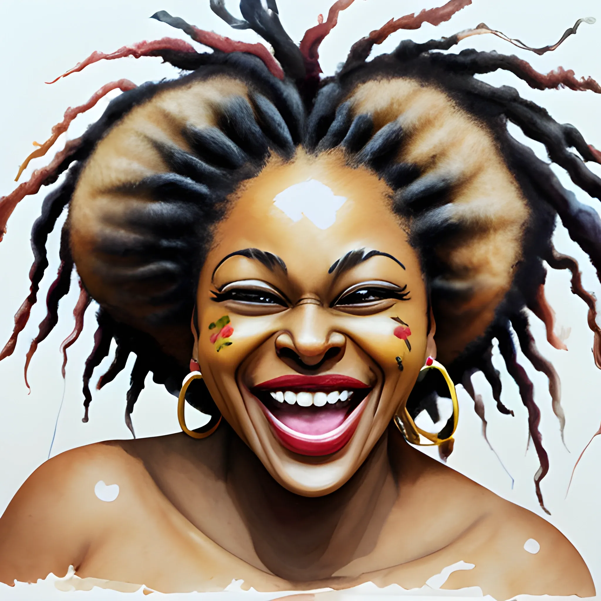 black woman big breasts dread locks laughing , Water Color, Oil... -  Arthub.ai