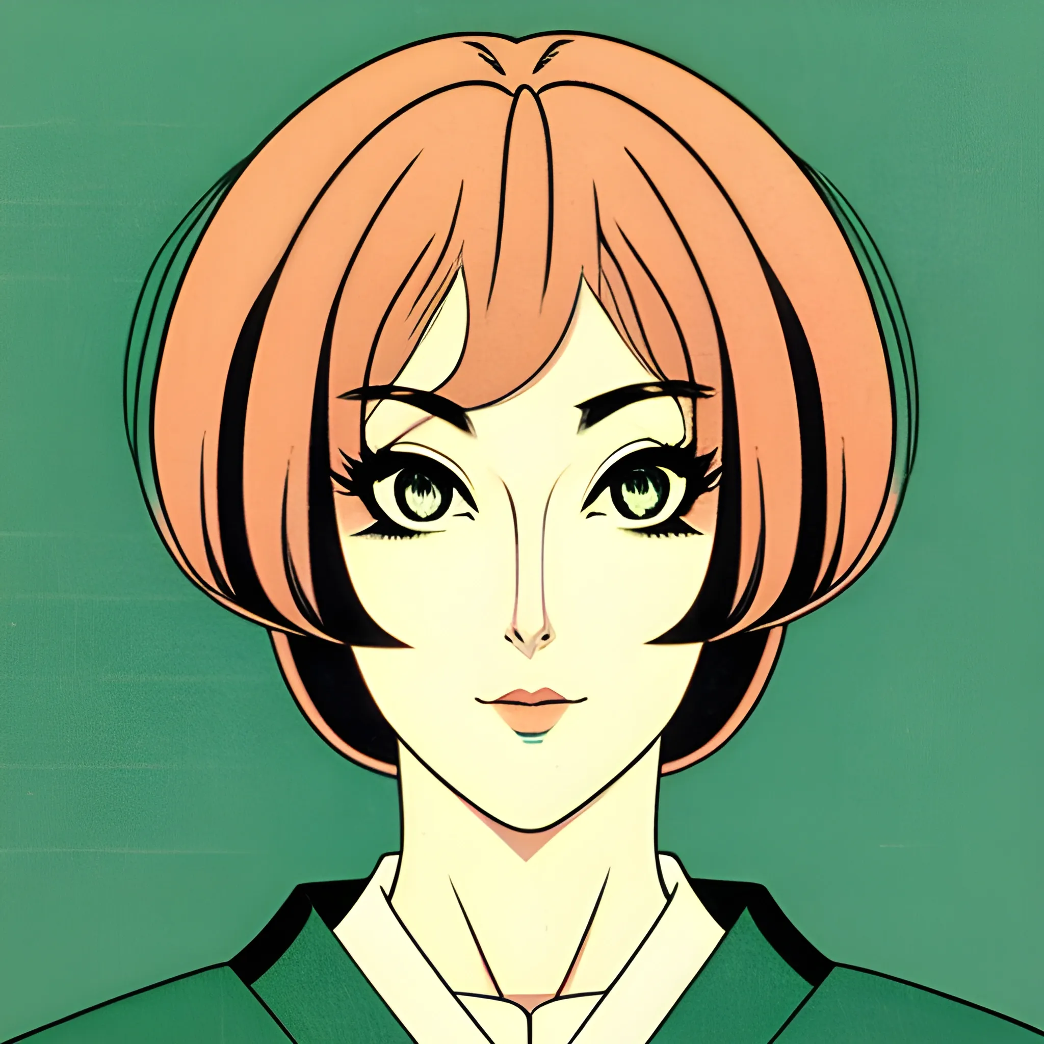 portrait of girl in the Japanese retro anime style of the 70s. His gaze is fixed to the left, his head tilted slightly downwards. , Trippy