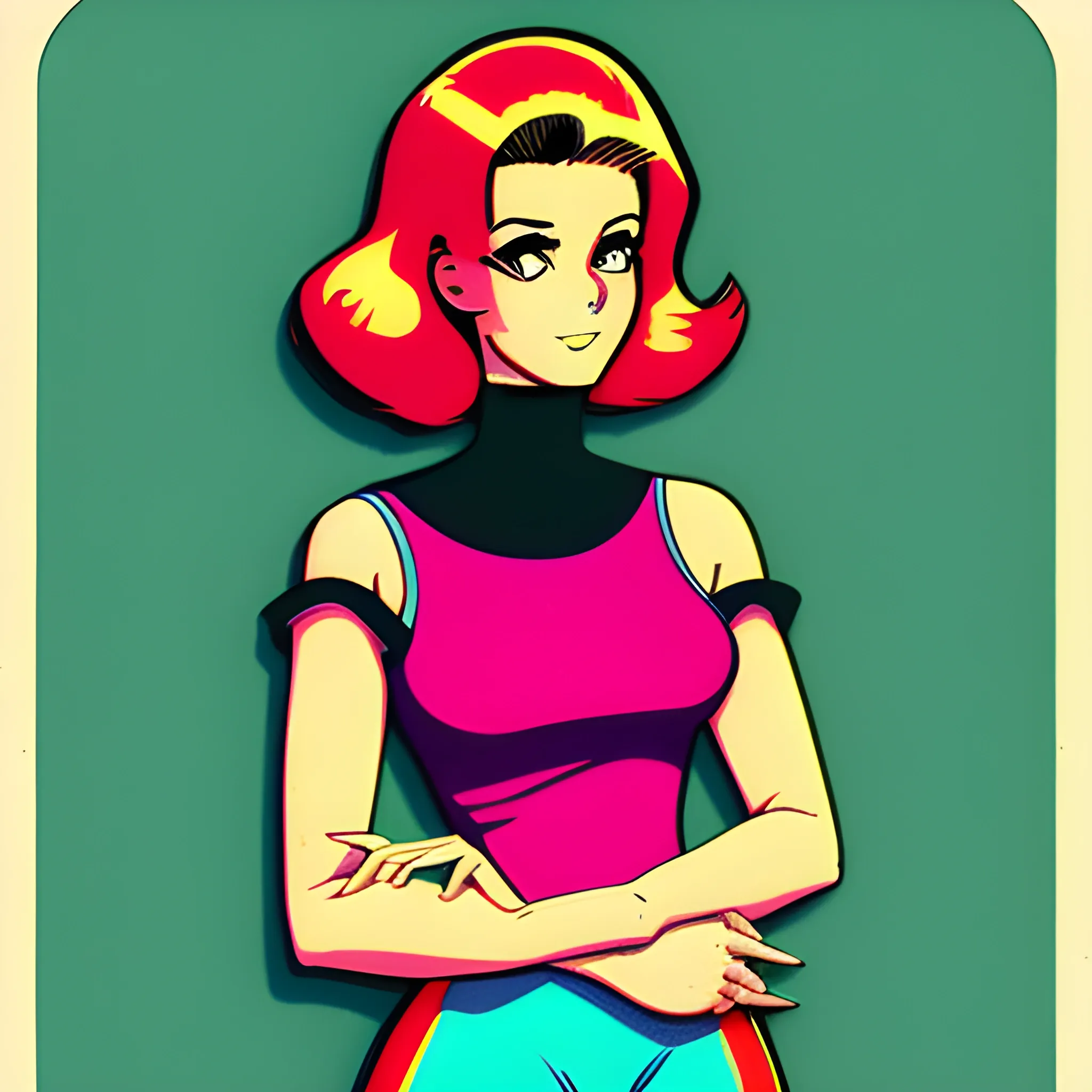 An portrait of full body: Raquel Mancini in the retro anime style of the 80s. tecnologies His gaze is fixed to the left, his. Polaroid, Cartoon