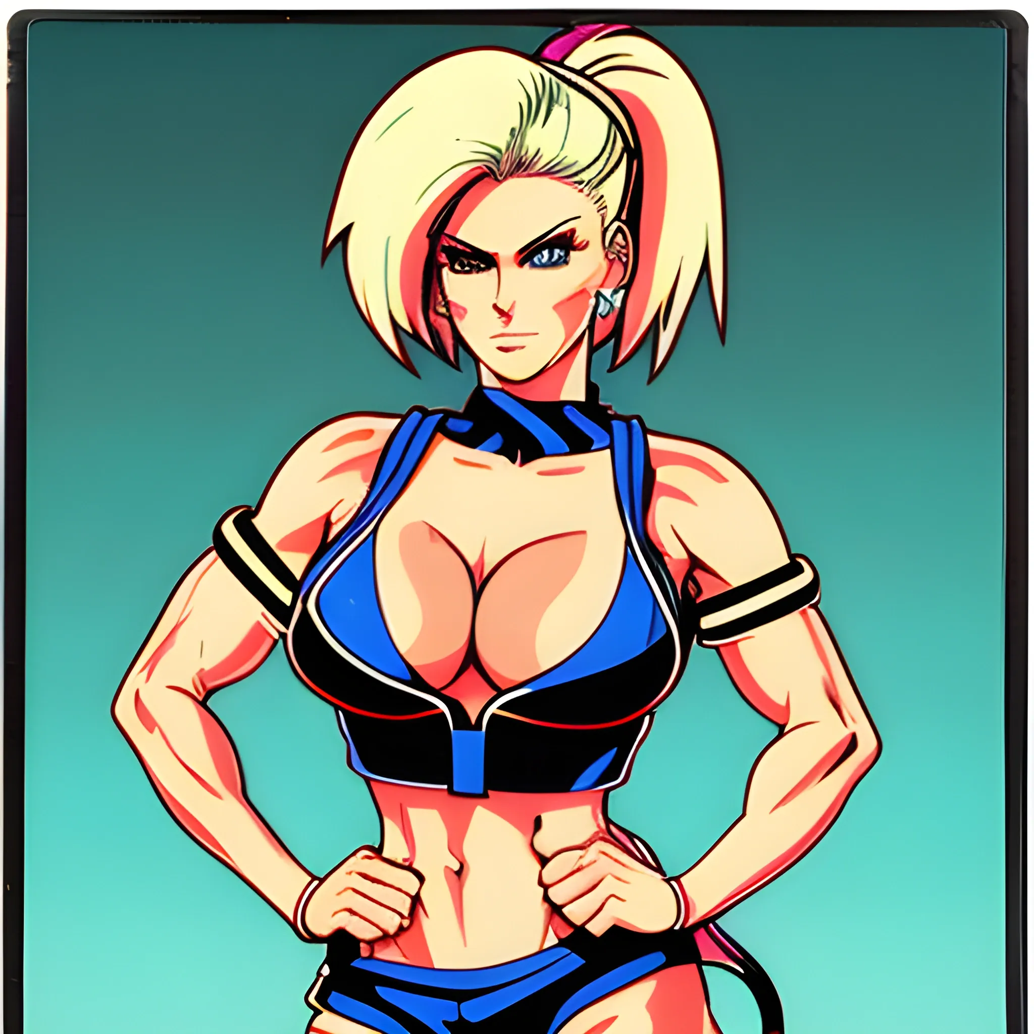 An portrait of full body: Jenny Poussin in the retro anime style of the 80s. tecnologies His gaze is fixed to the left, his. Polaroid, Cartoon