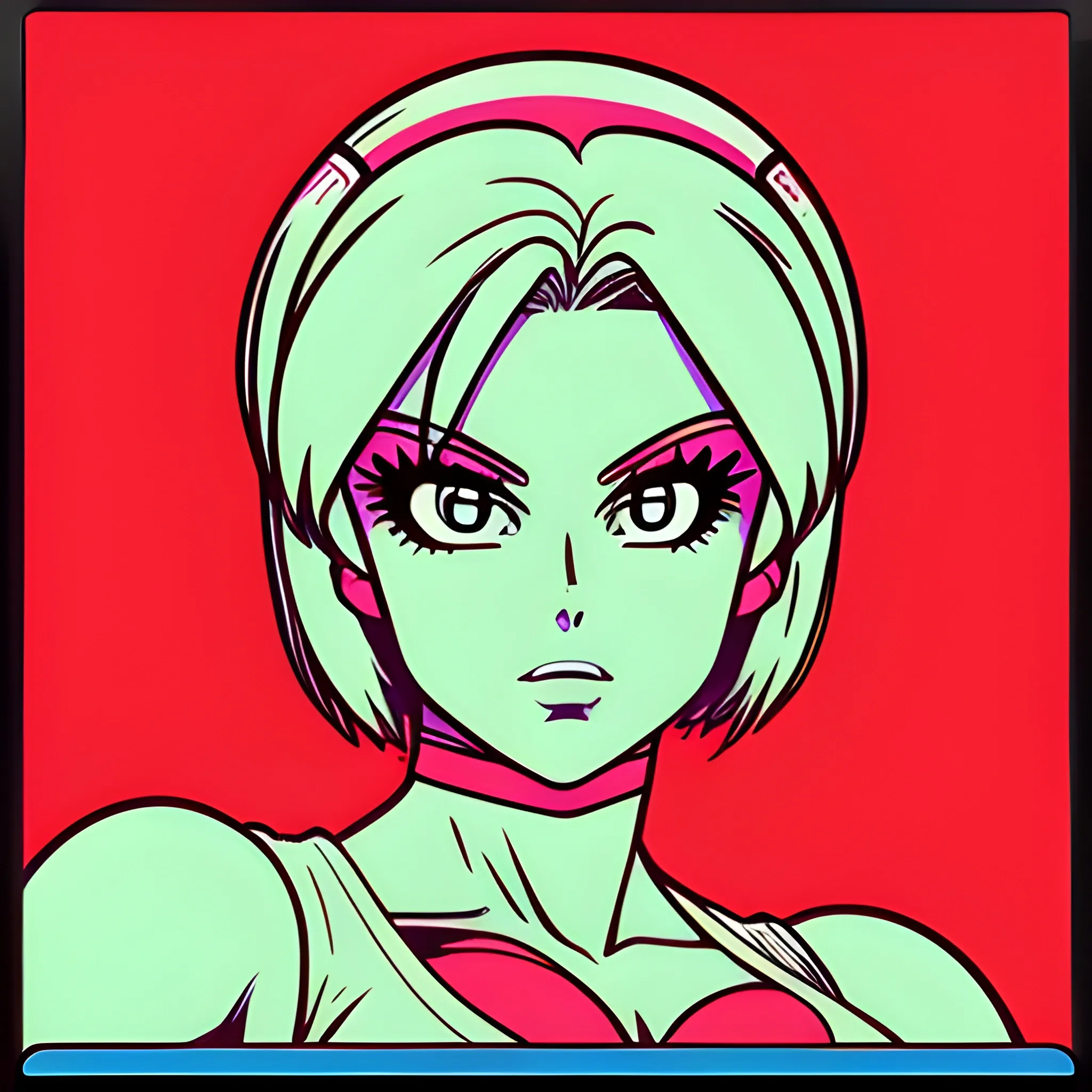 An portrait of full body: Jenny Poussin in the retro anime style of the 80s. tecnologies His gaze is fixed to the left, his. Polaroid, Cartoon