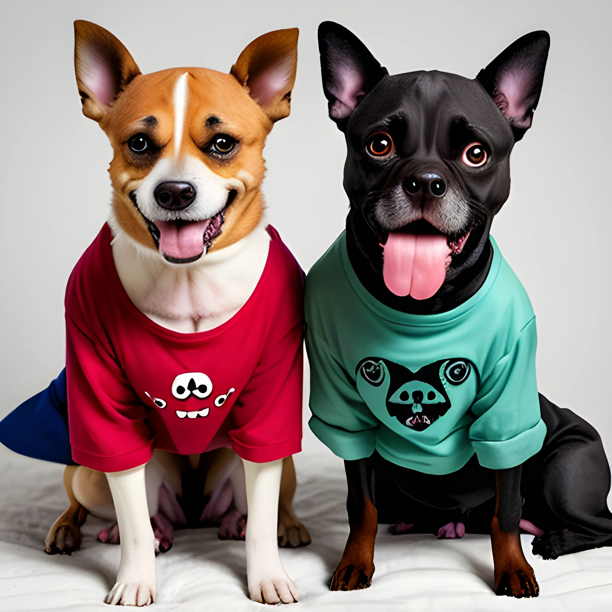 Two dogs with evil faces and old newlywed clothes