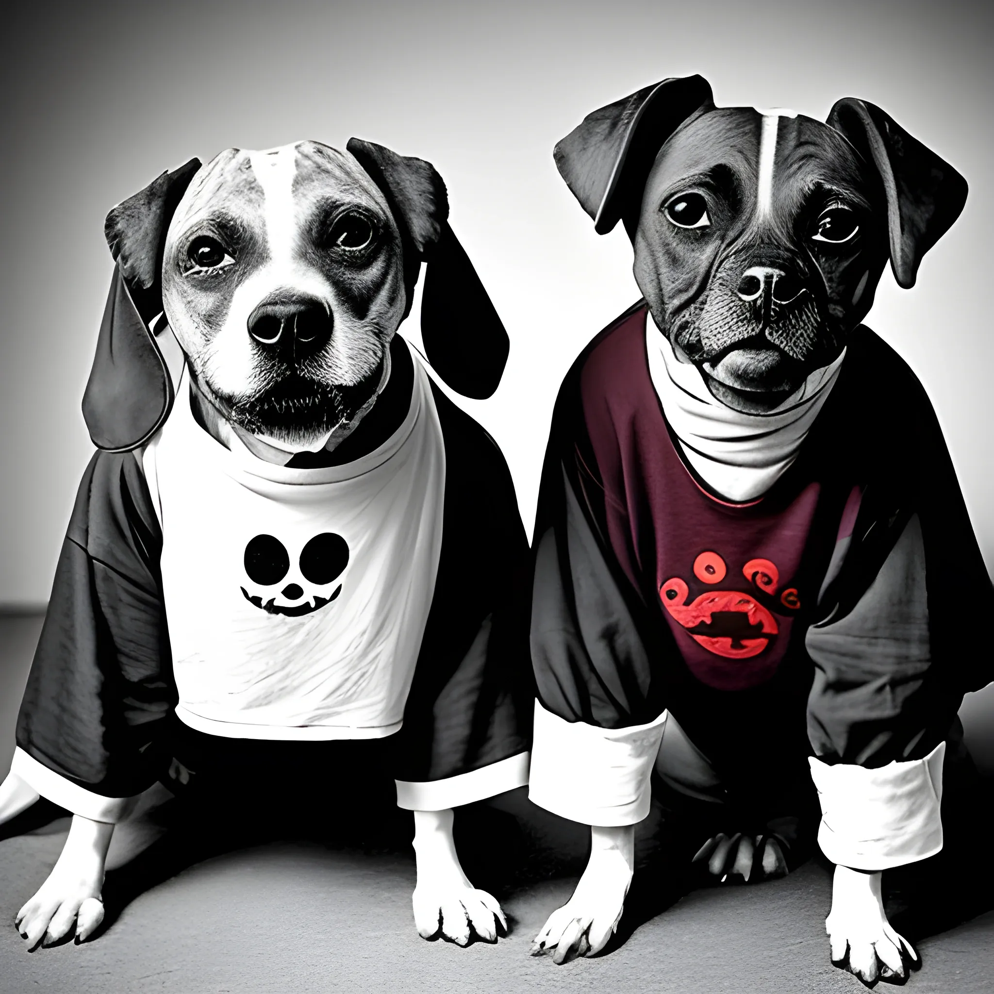 An old image of Two dogs with evil faces and old newlywed clothes, that become diabolical