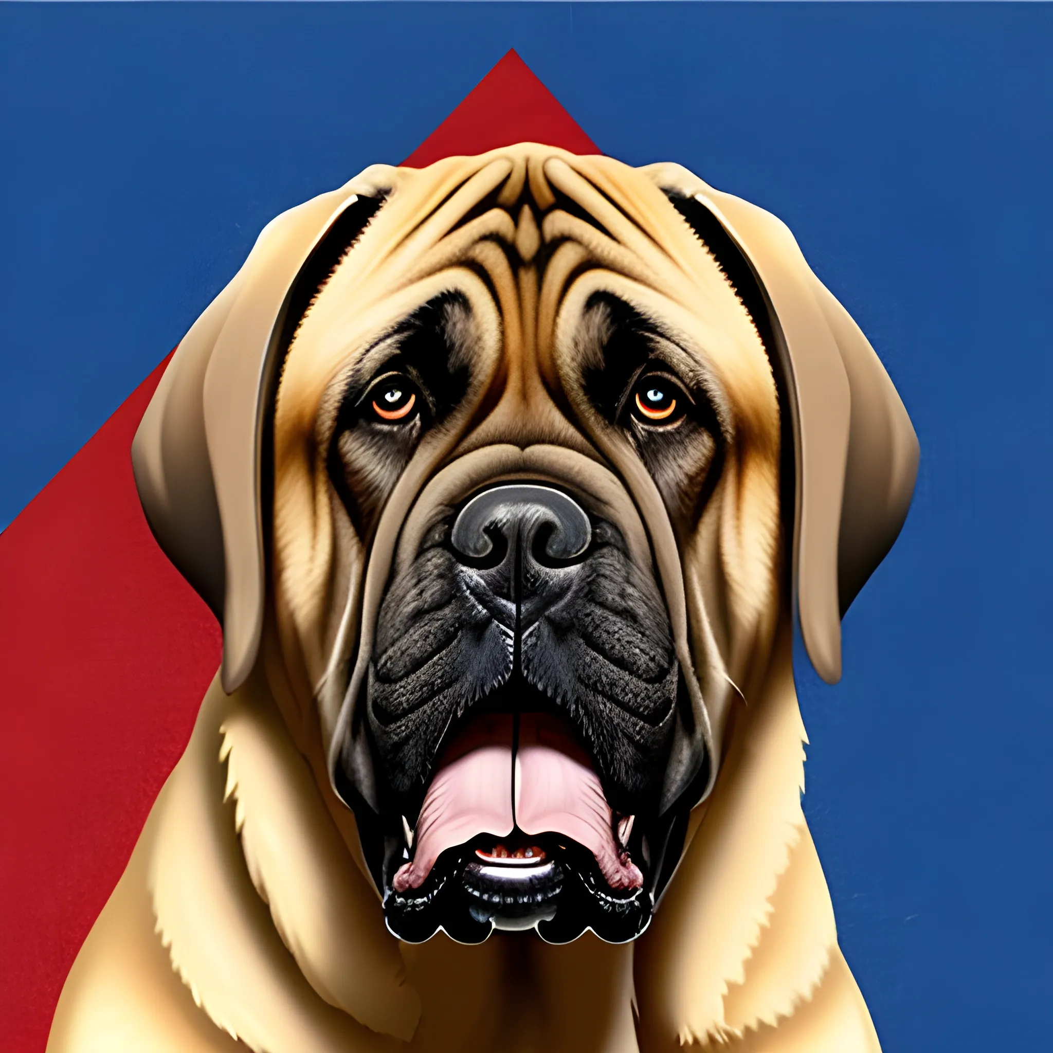 English Mastiff licking a russian flag