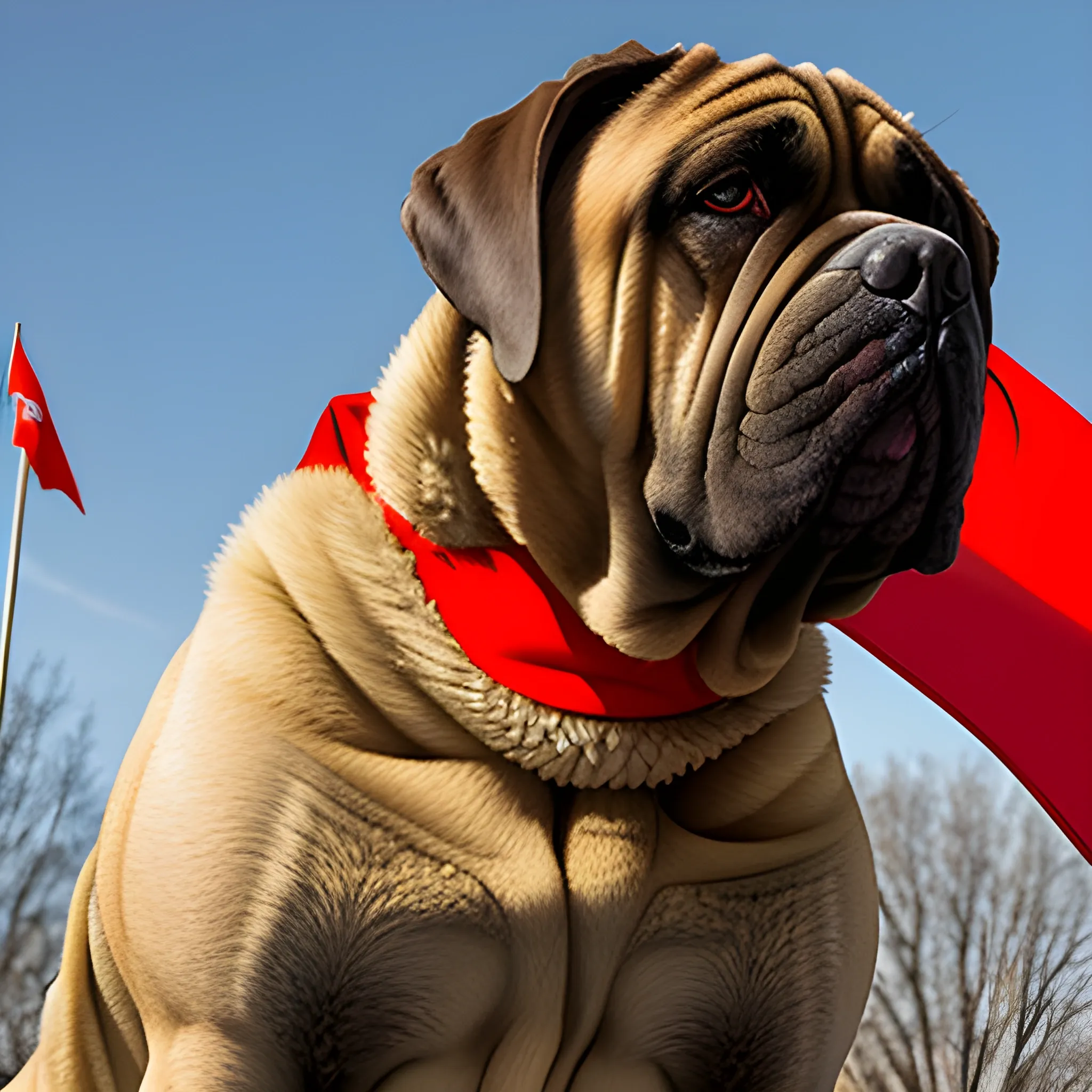 English Mastiff with a sovietic flag