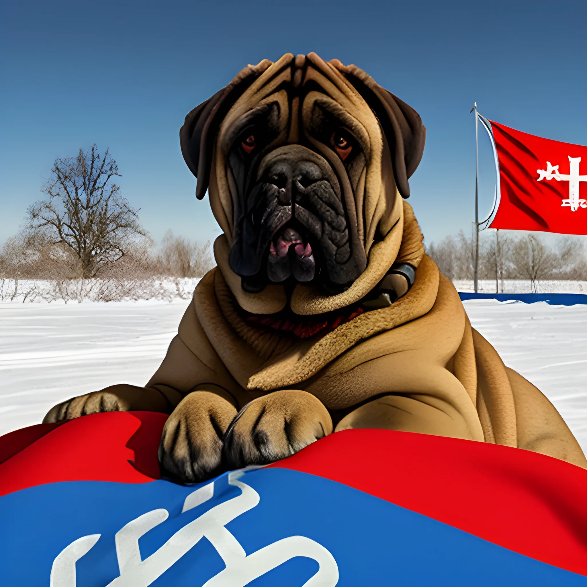 English Mastiff loving a sovietic flag