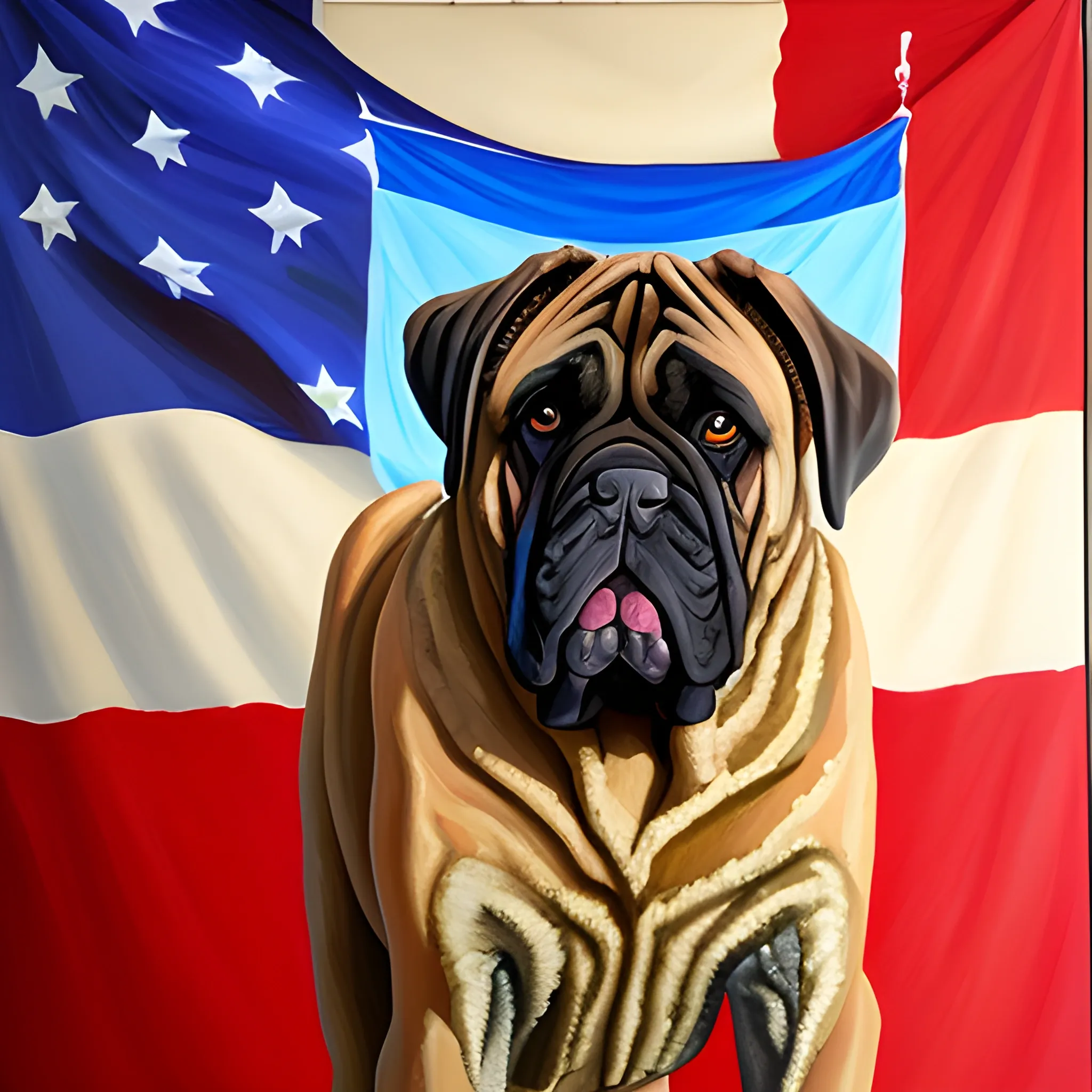 English Mastiff loving a REAL U.R.S.S. flag, Oil Painting