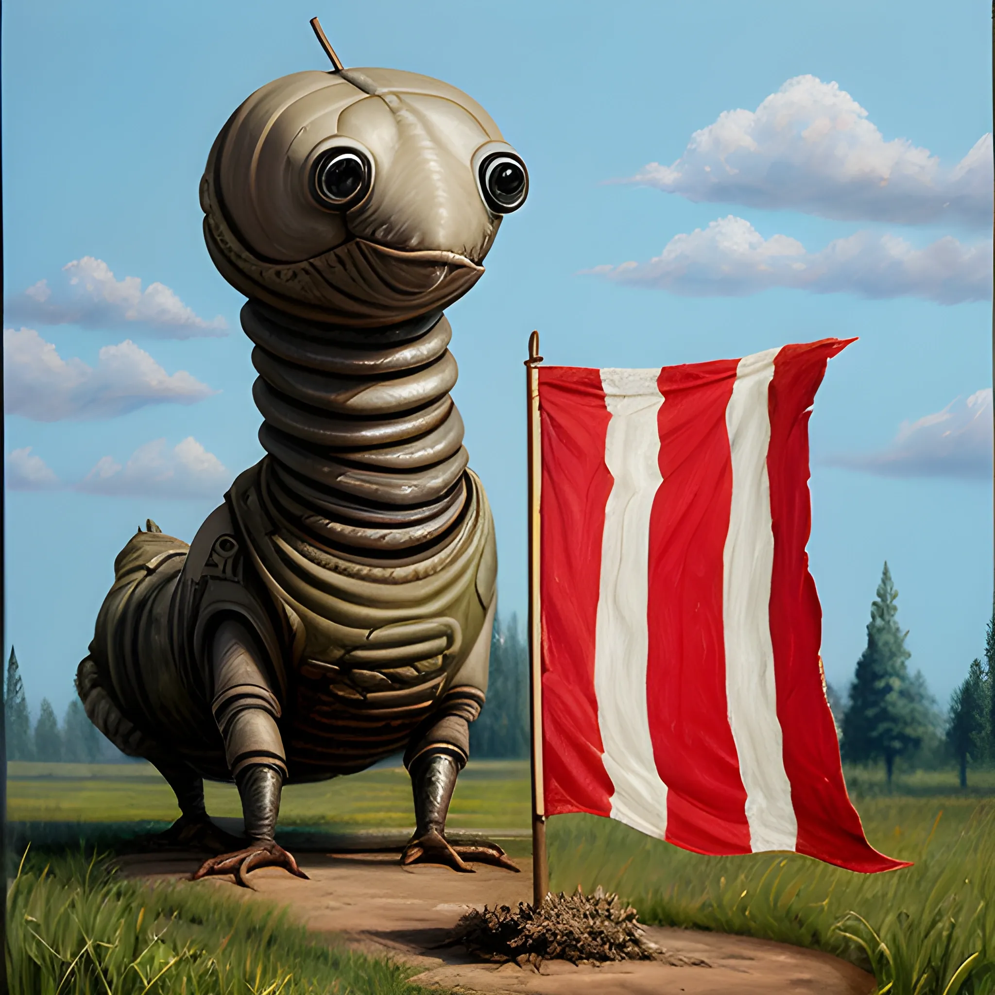 A worm loving a REAL U.R.S.S. flag, Oil Painting