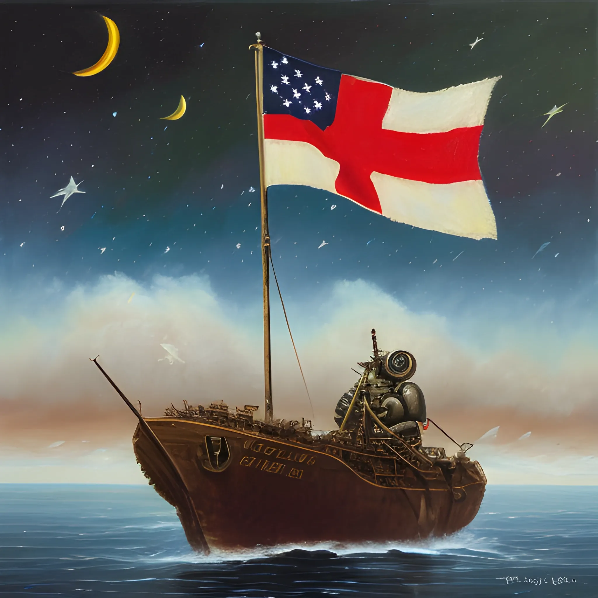 A worm loving a REAL U.R.S.S. flag, Oil Painting