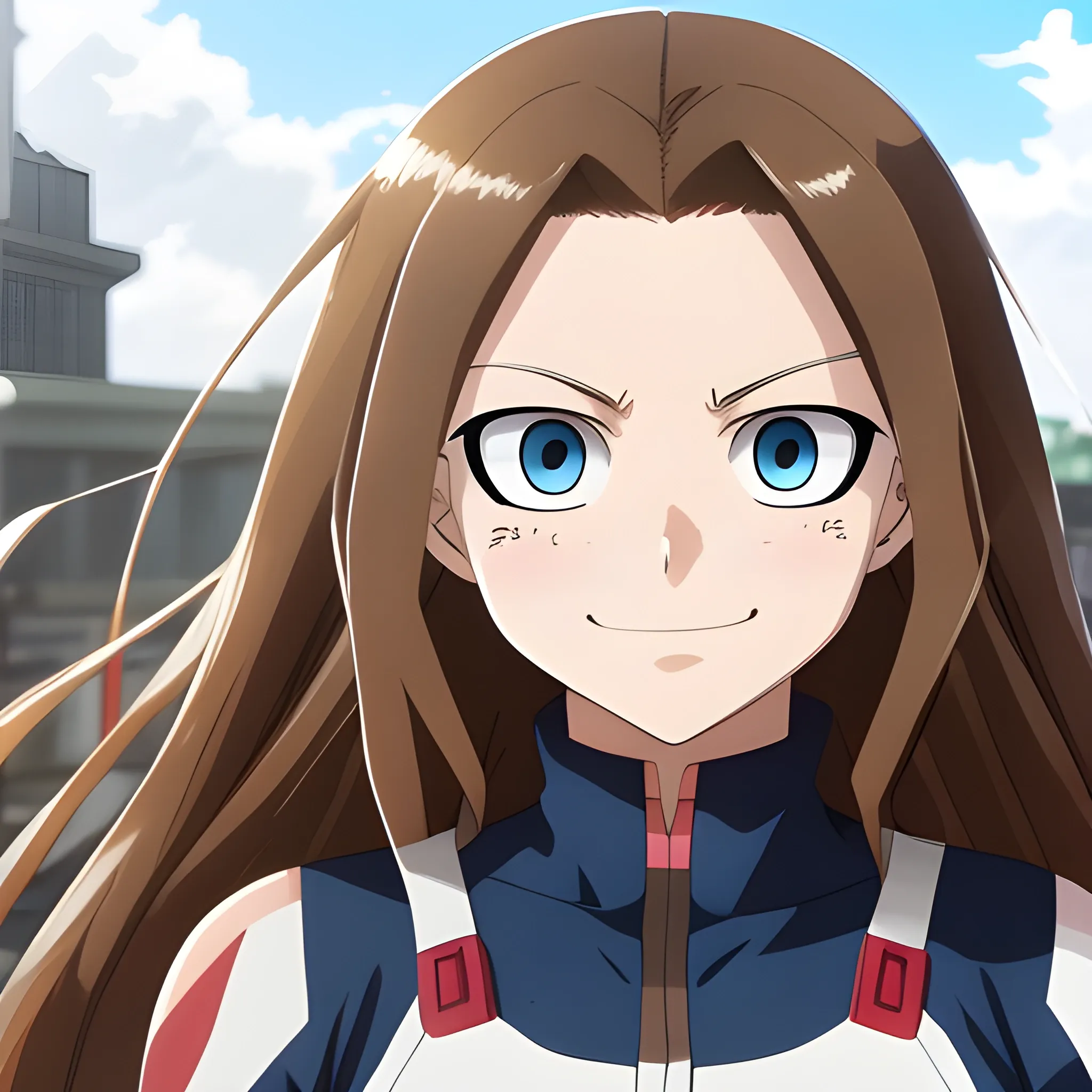 My Hero Academia woman with long light brown hair with one blue eye and one brown eye