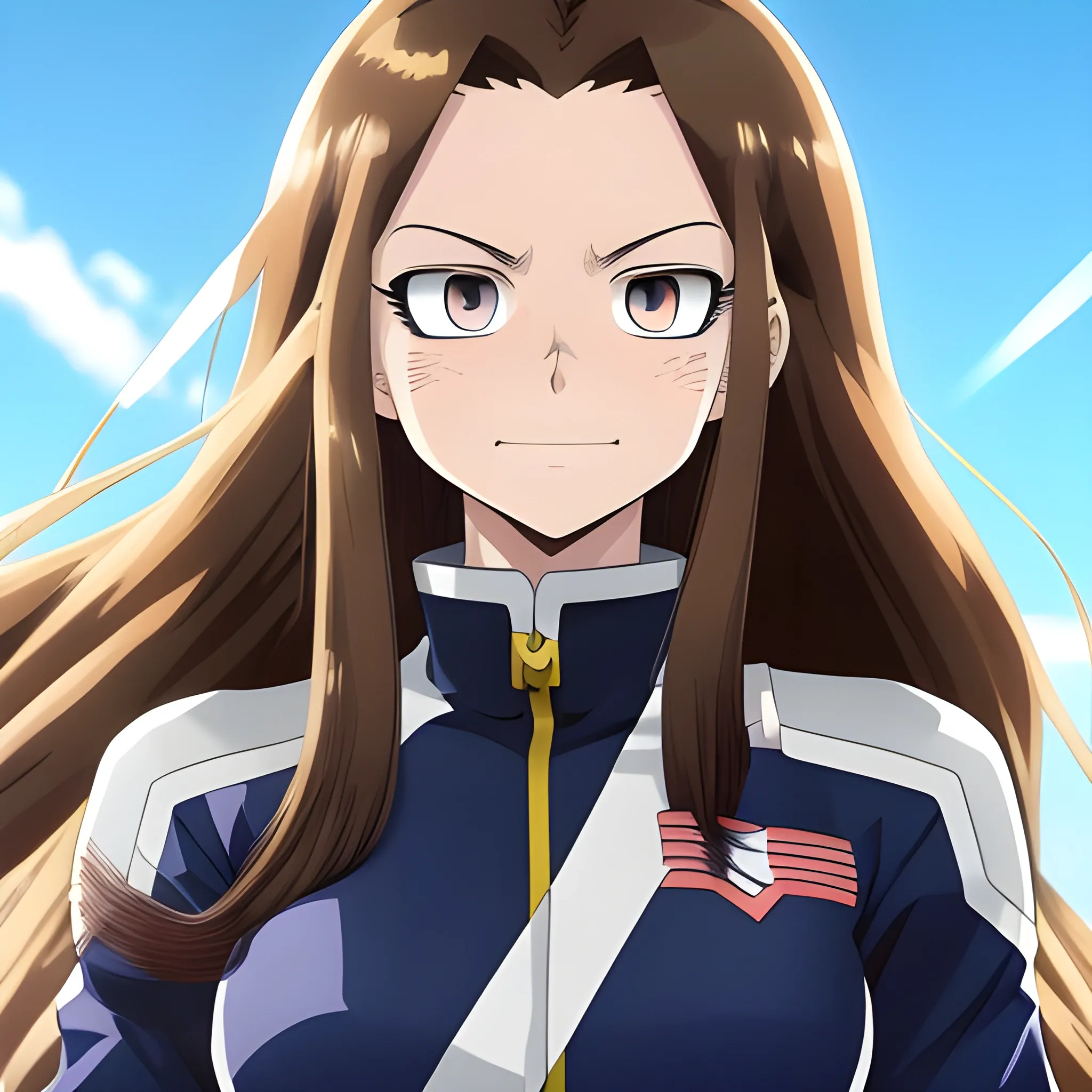 My Hero Academia woman with long light brown hair with one blue eye and one brown eye