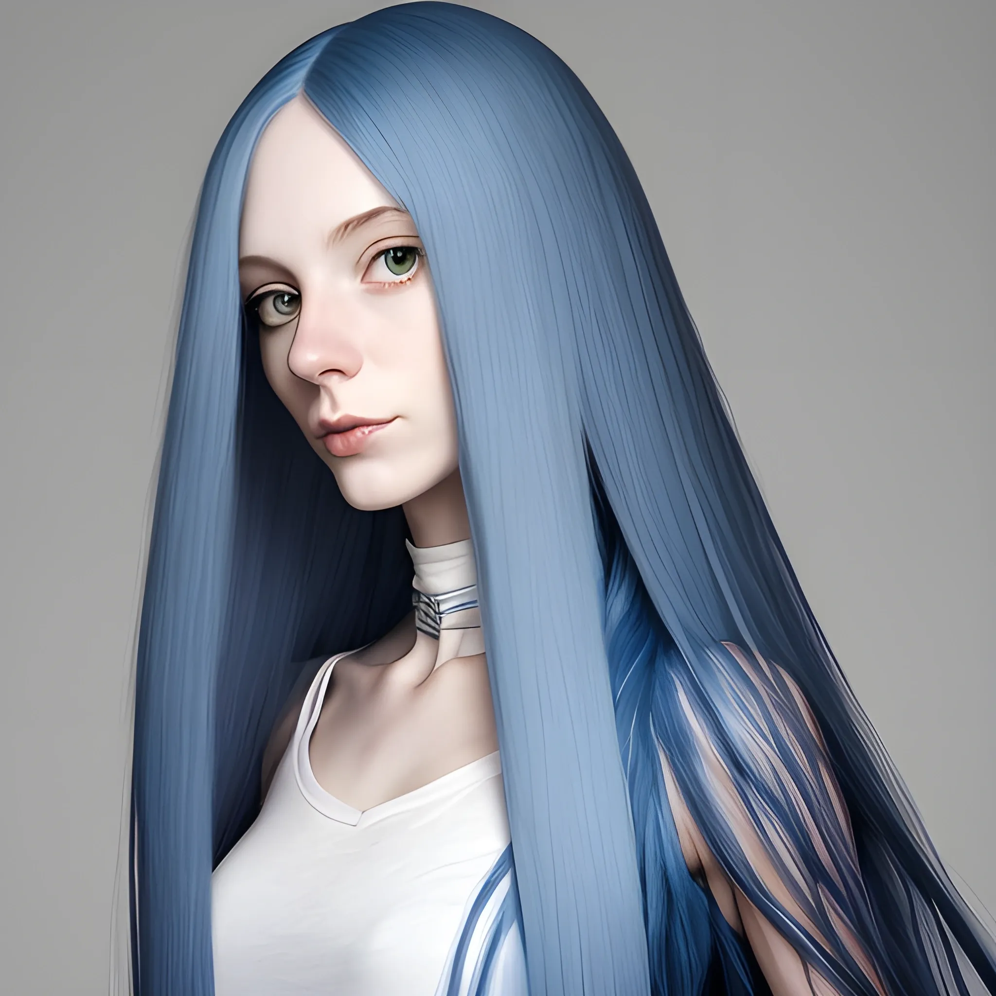 woman, long blue hair, tall