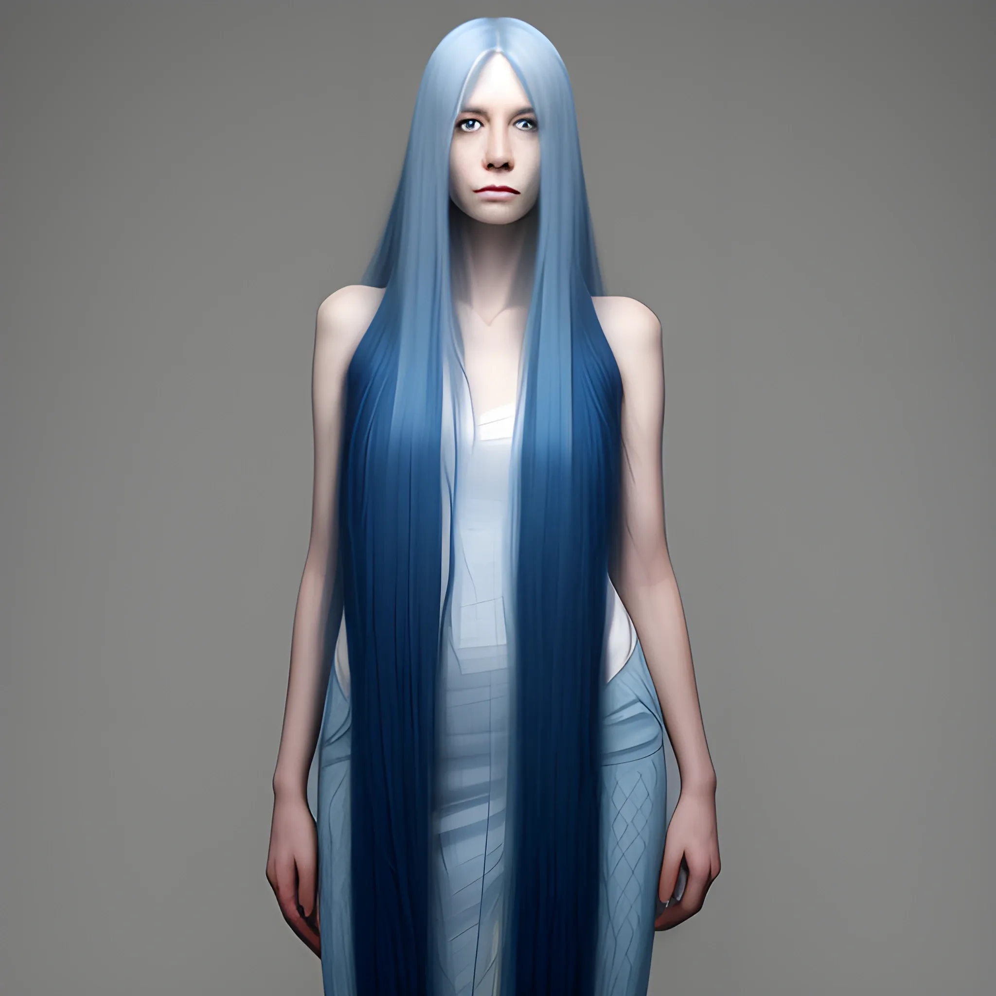 woman, long blue hair, tall