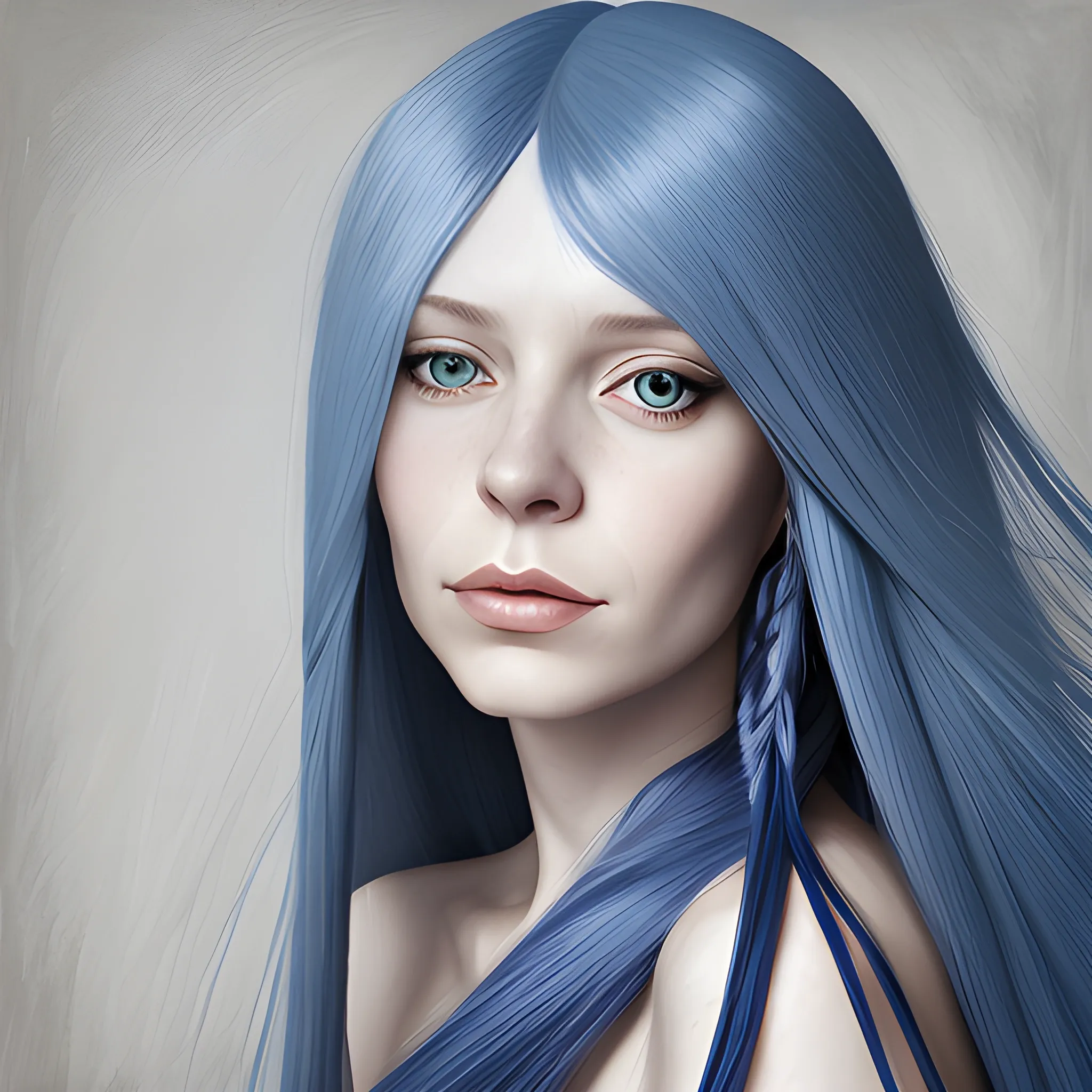 woman, long blue hair, portrait, realistic