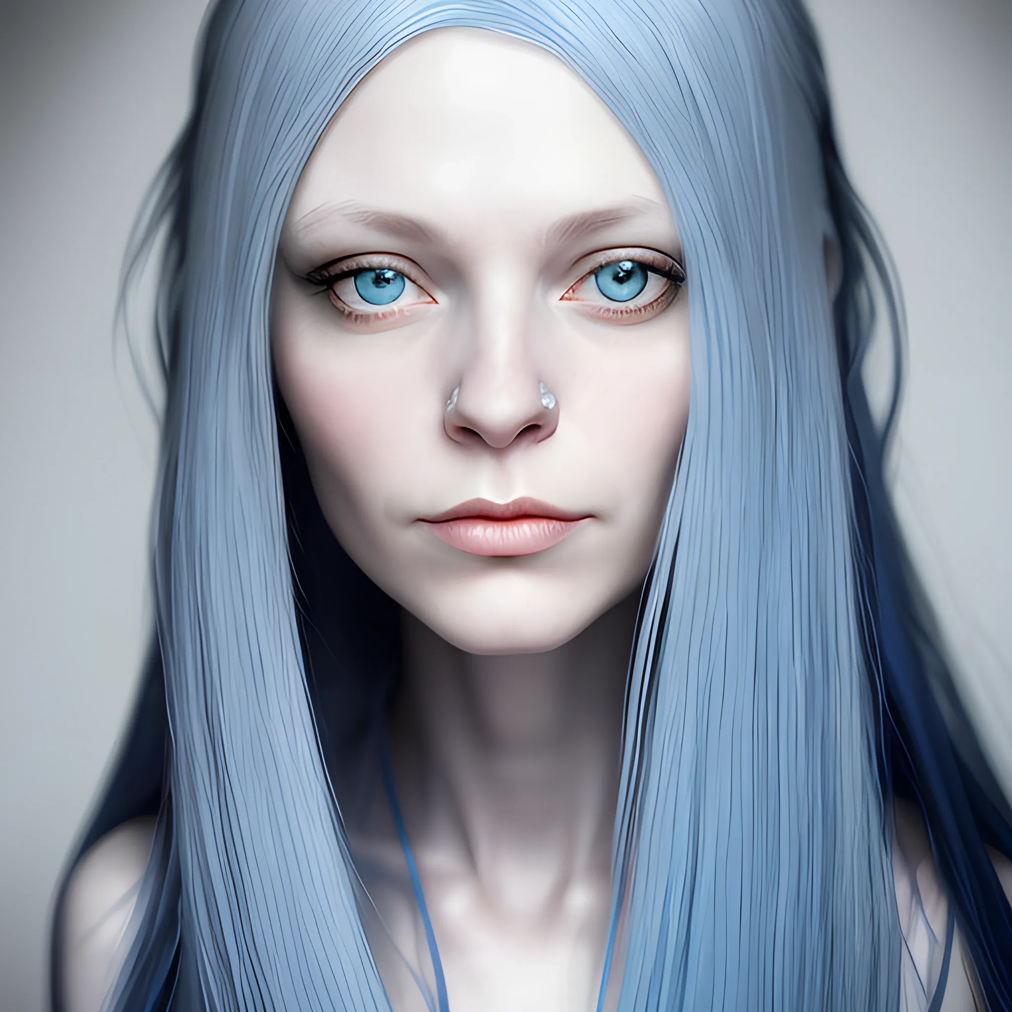 woman, long blue hair, portrait, realistic photography