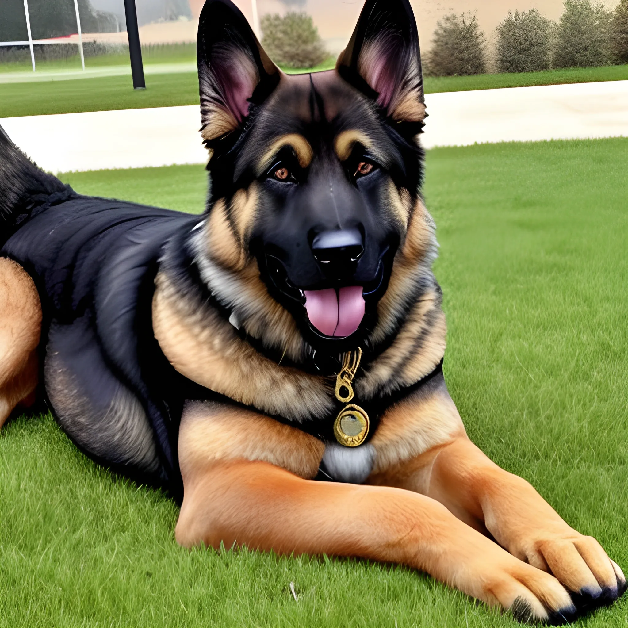 Zeus as a German shepherd dog.  Strong and powerful with black and gold accents. 