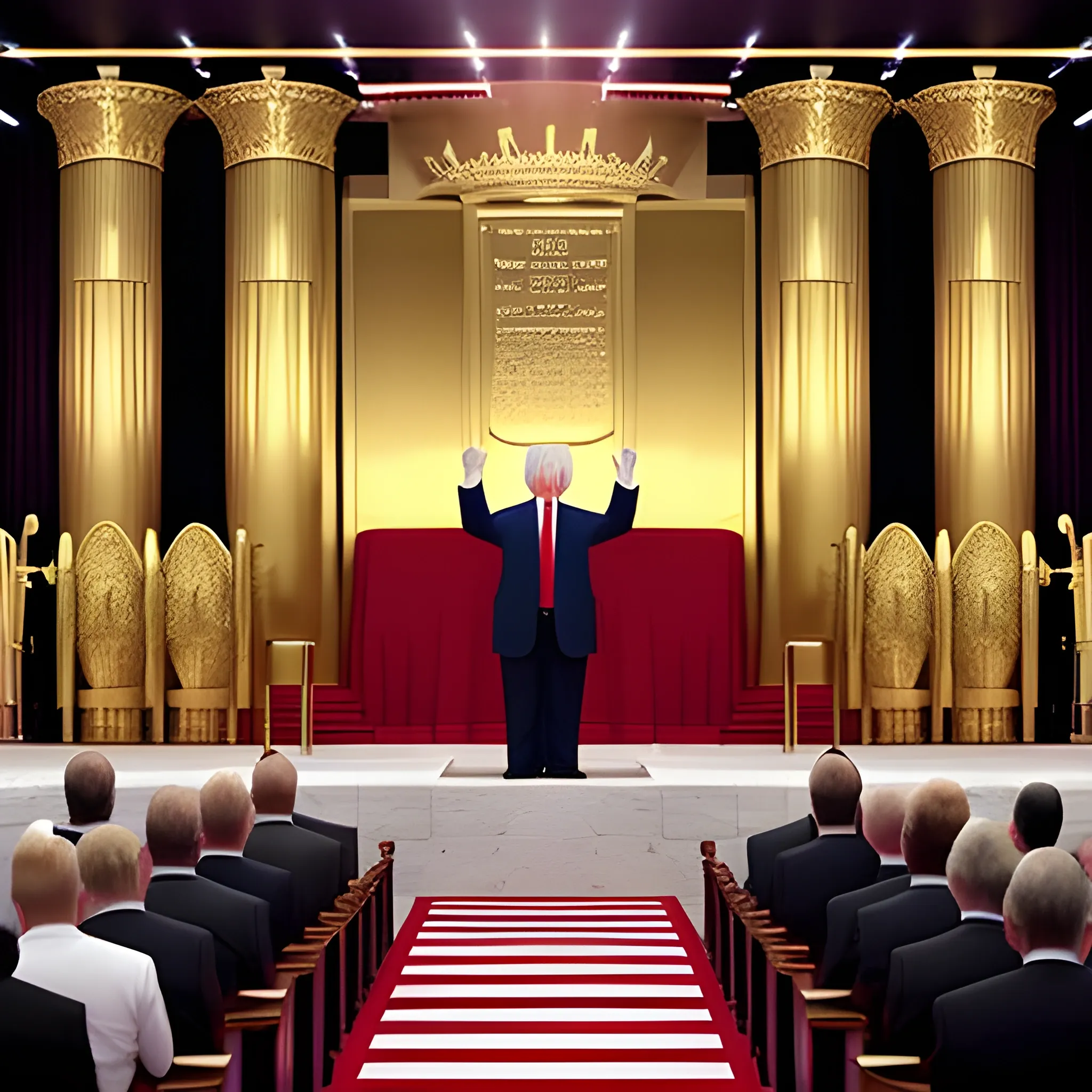 Donald Trump hands raised standing in the holy of holies