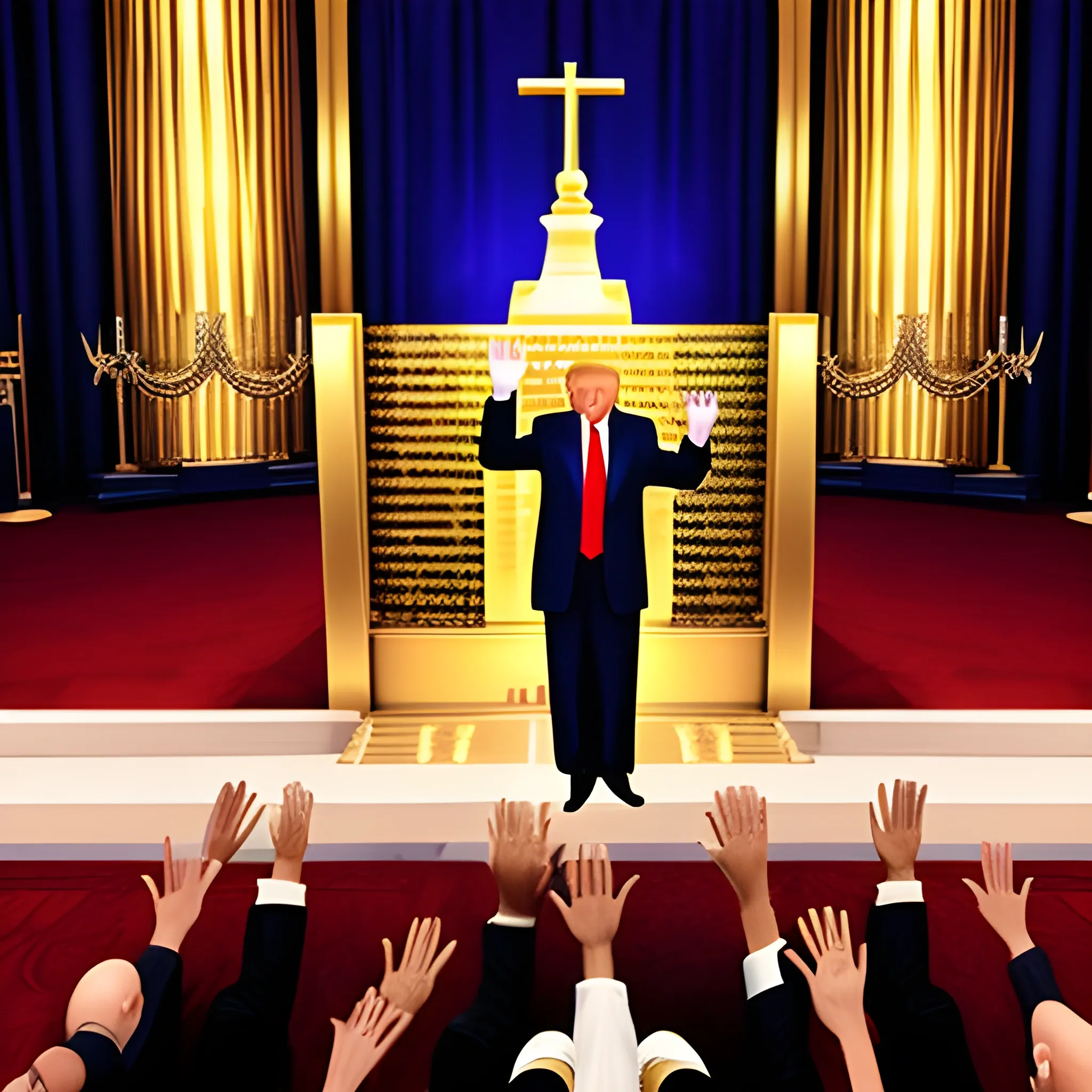 Donald Trump hands raised standing in the holy of holies