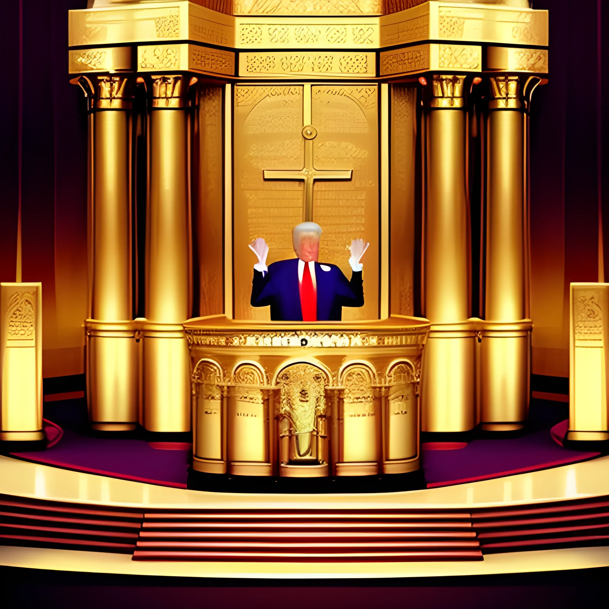 Donald Trump hands raised standing in the holy of holies