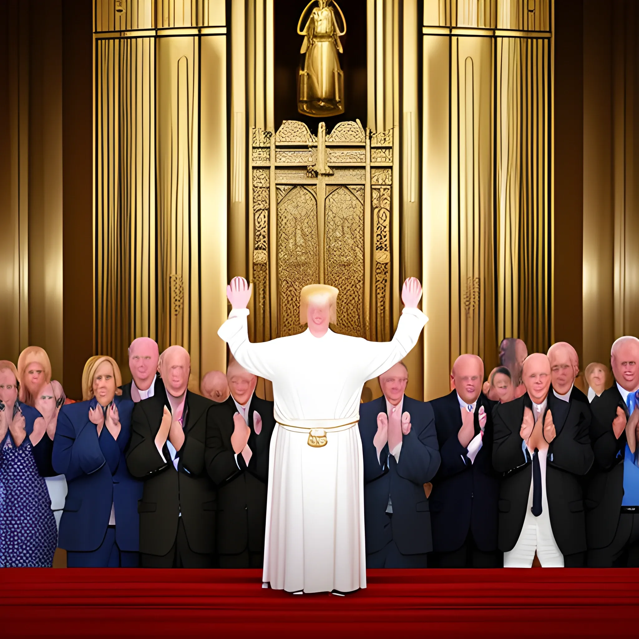 Donald Trump hands raised standing in the holy of holies