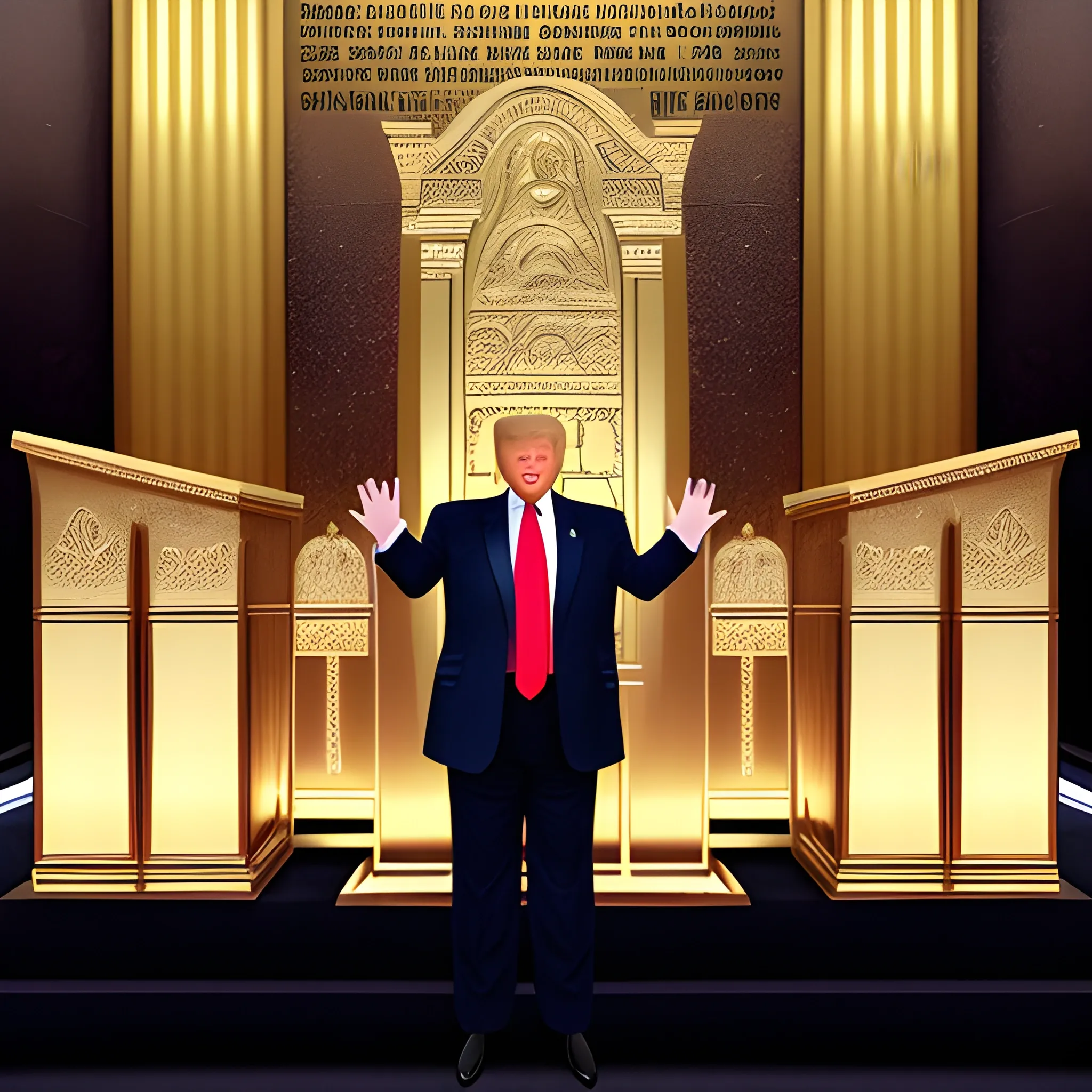 Donald Trump hands raised standing in the holy of holies