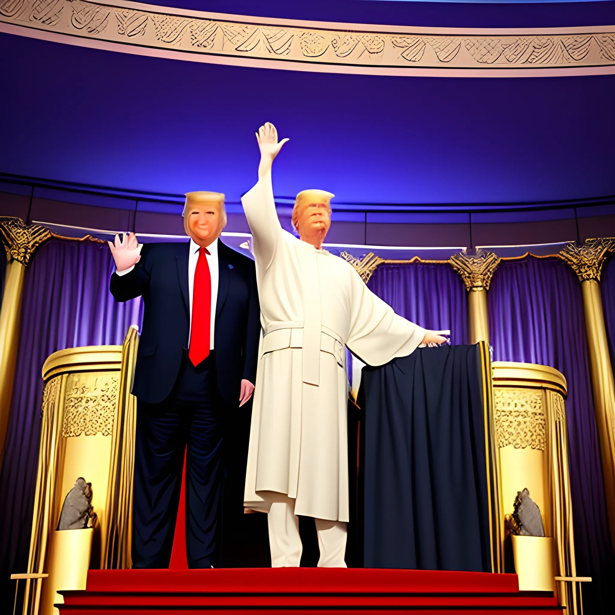 Donald Trump hands raised standing in the holy of holies