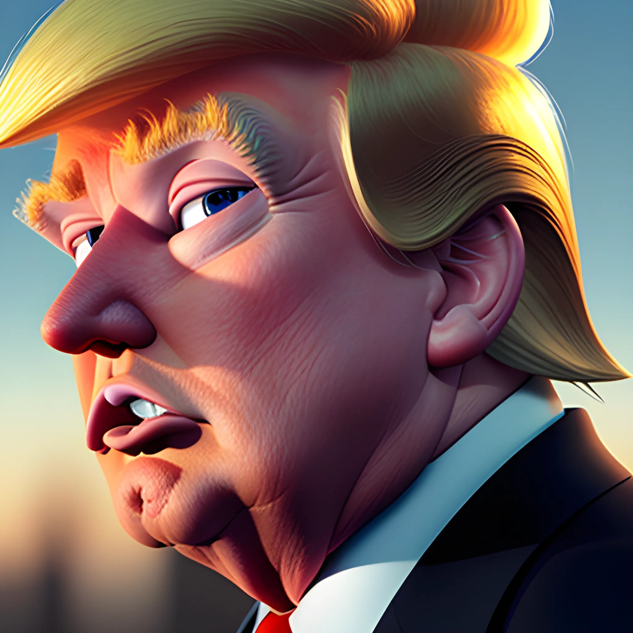 Donald Trump, in a pixar movie, 3d, in profile